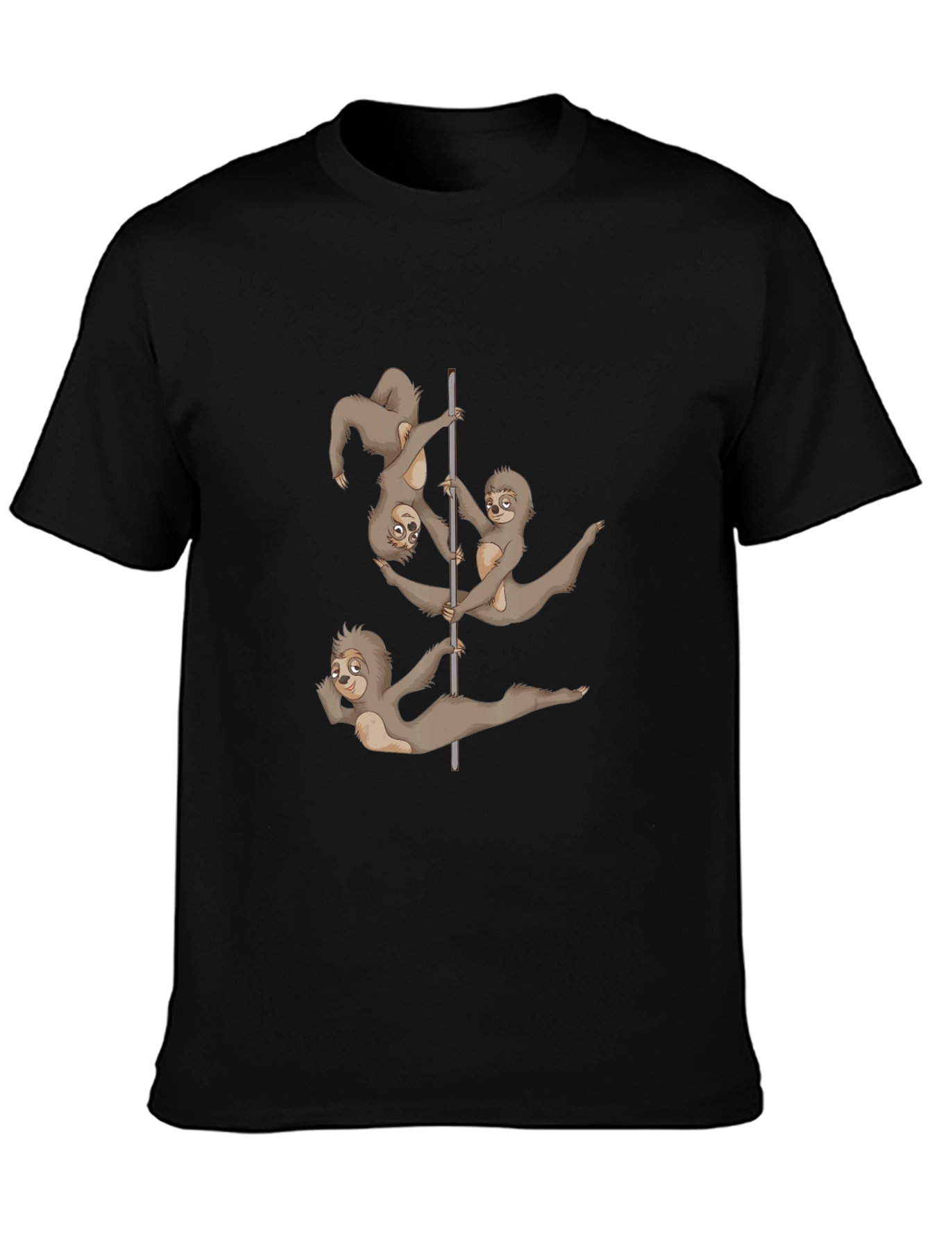 Black Funny Sloth Pole Dancing Black T-Shirt view 3