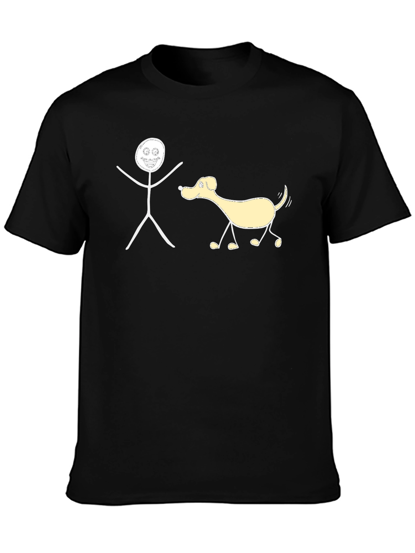 Black Funny Stick Figure Dog Walker T-Shirt view 3