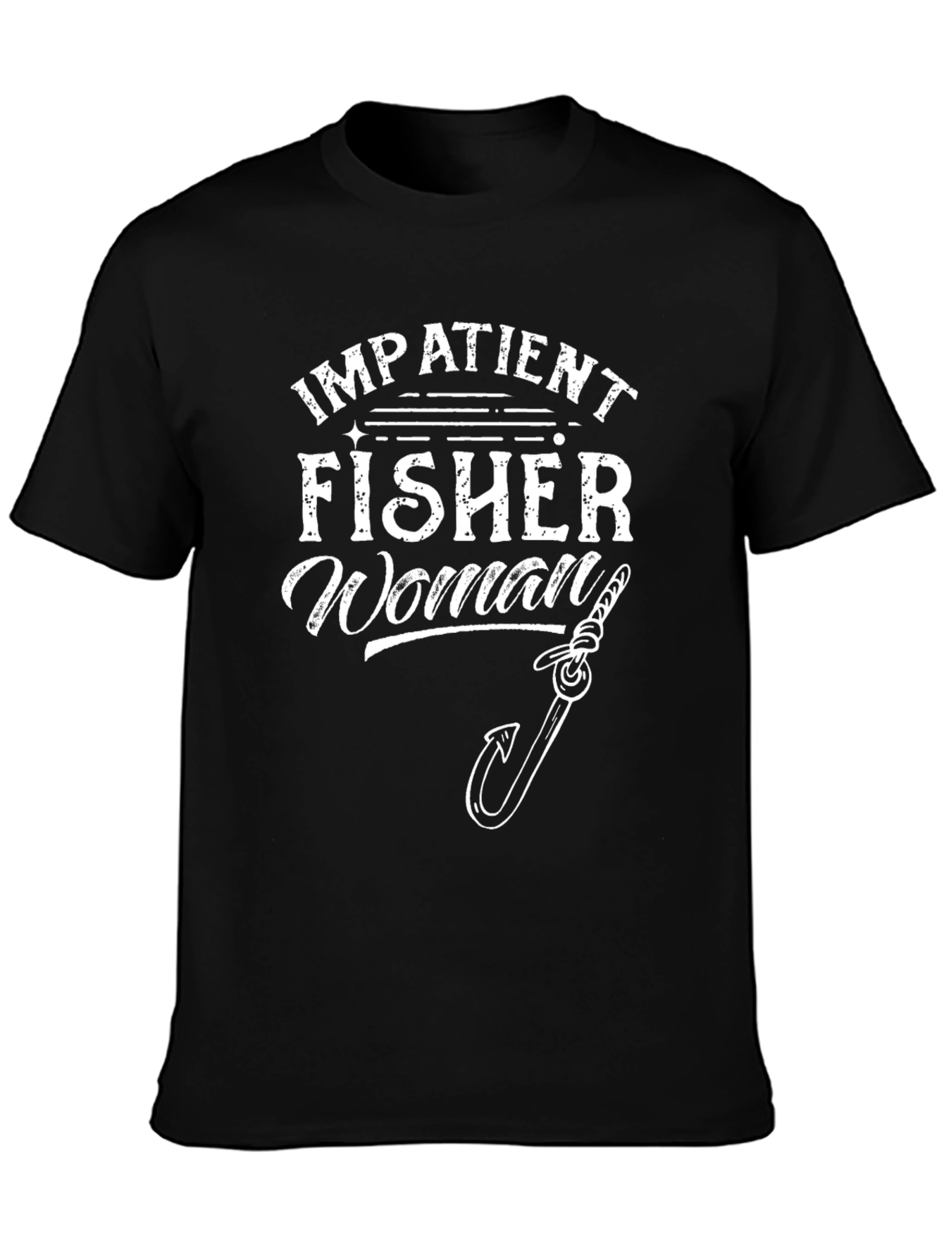 Black Impatient Fisher Woman Graphic T-Shirt view 3