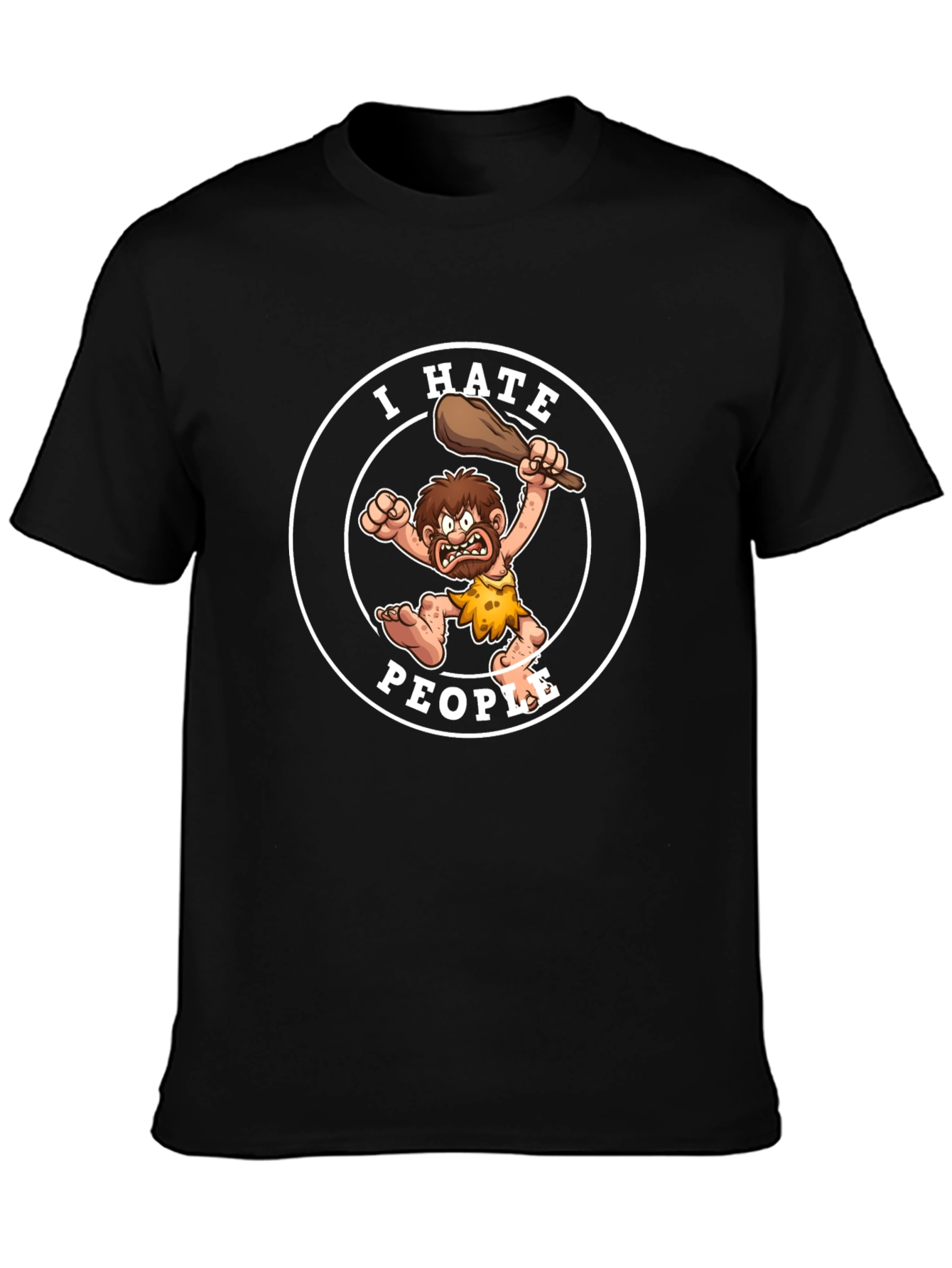 Black I Hate People Caveman Graphic T-Shirt view 3