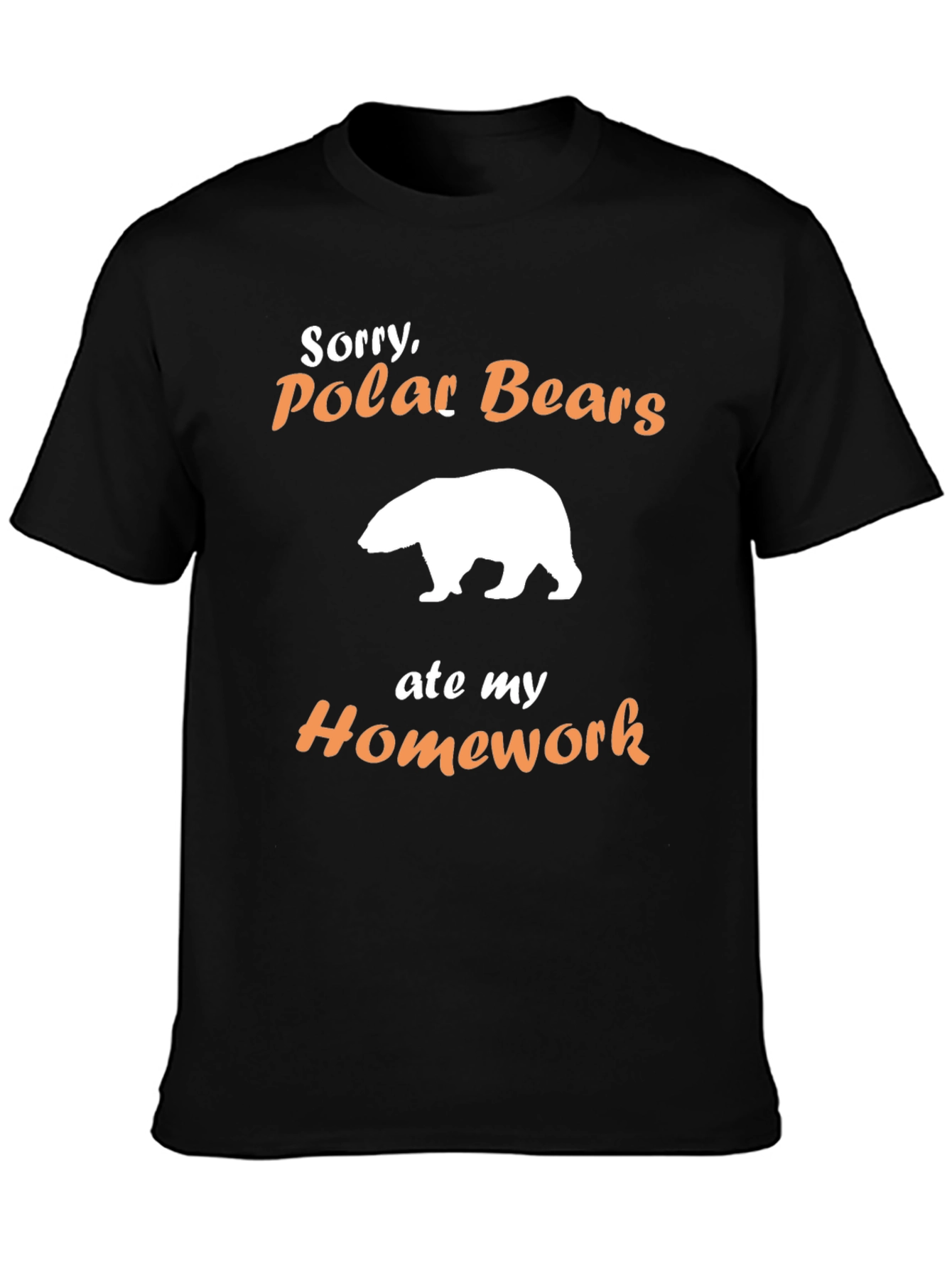 Black Funny Polar Bear Homework T-Shirt view 3
