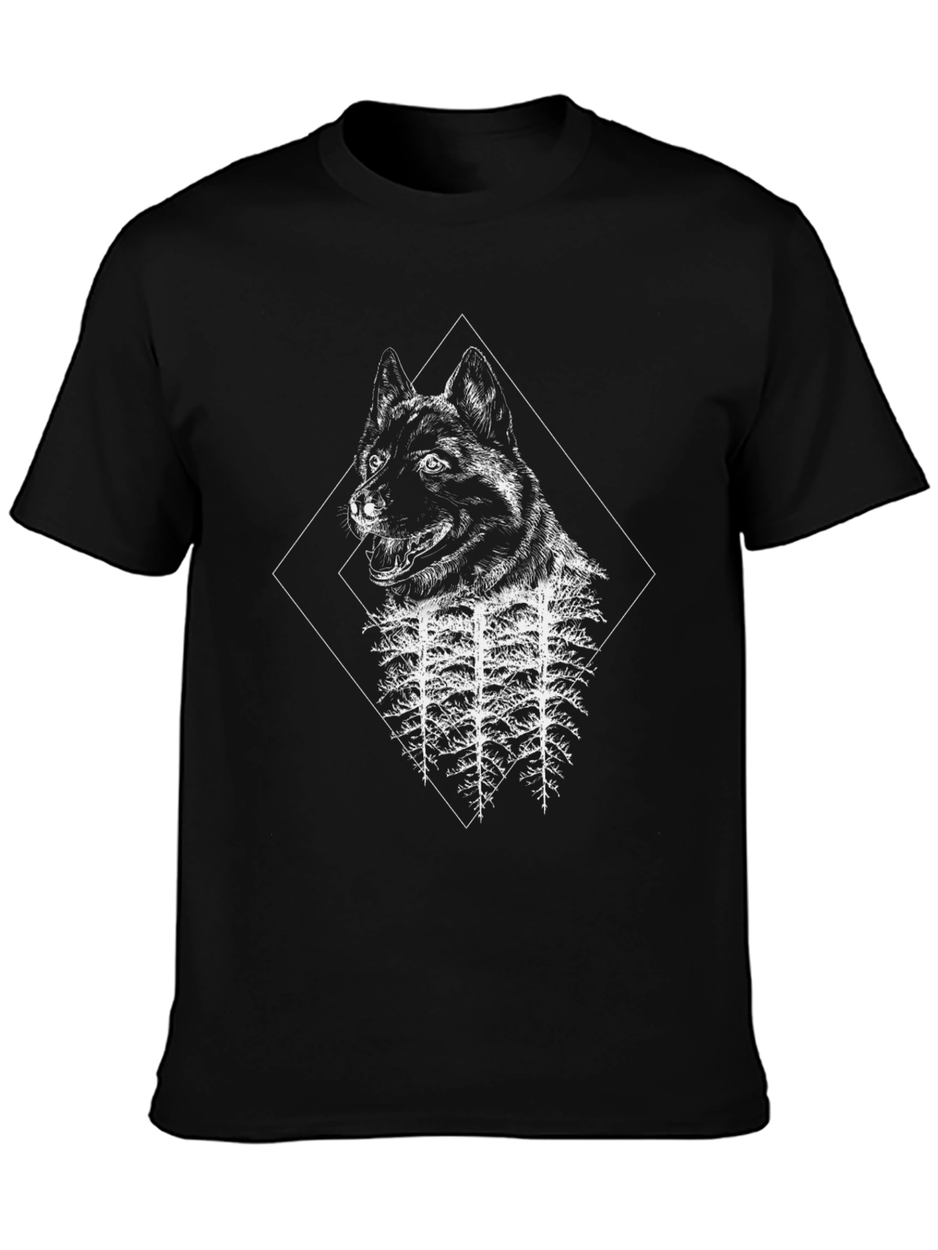 Black Wolf & Forest Graphic Black T-Shirt view 3
