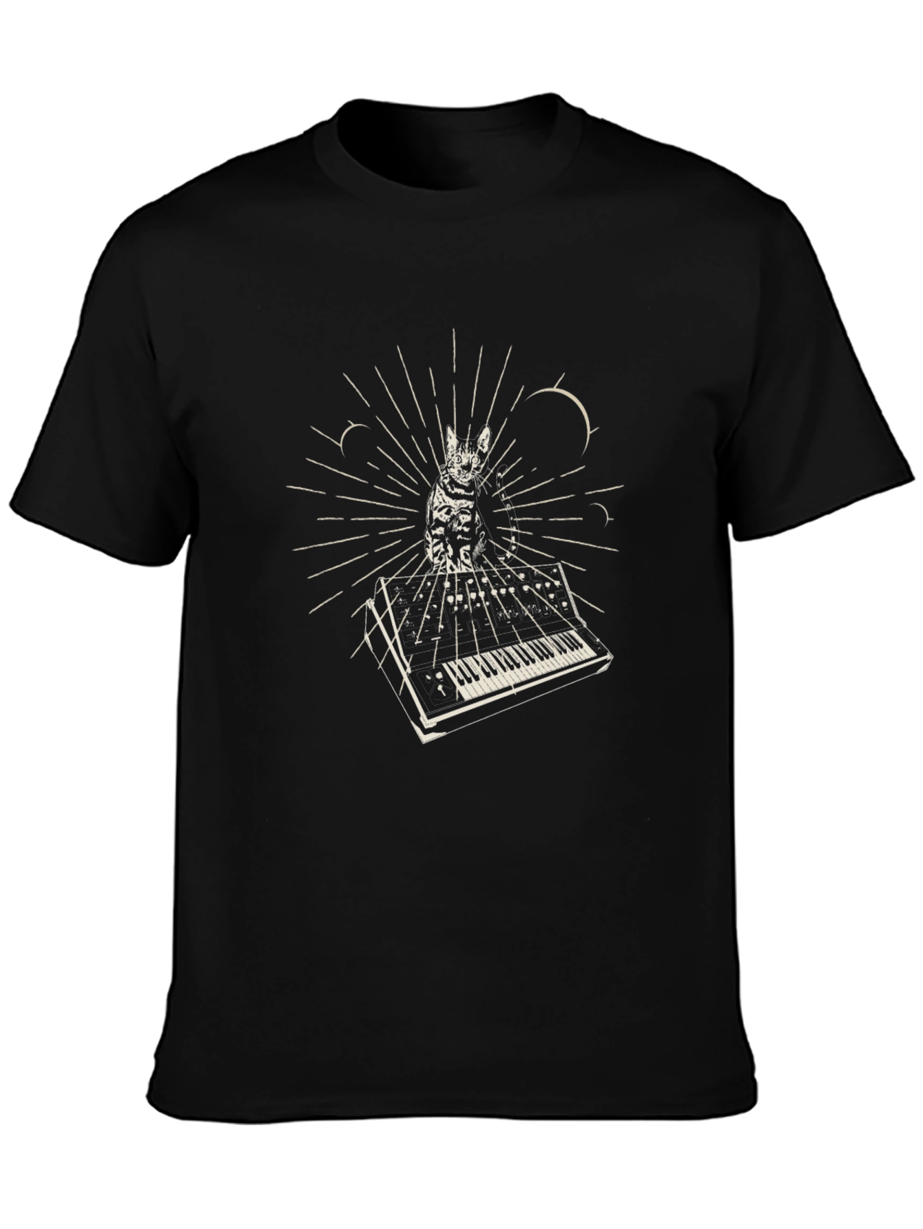 Black Cat Keyboard T-Shirt - Black Cotton Blend view 3