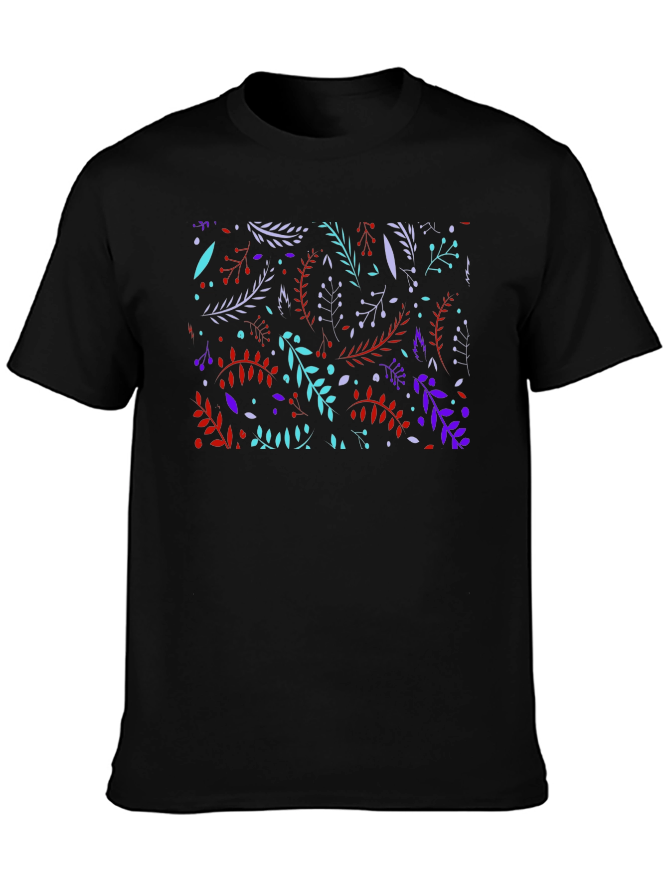 Black Floral Botanical Pattern Black T-Shirt view 3