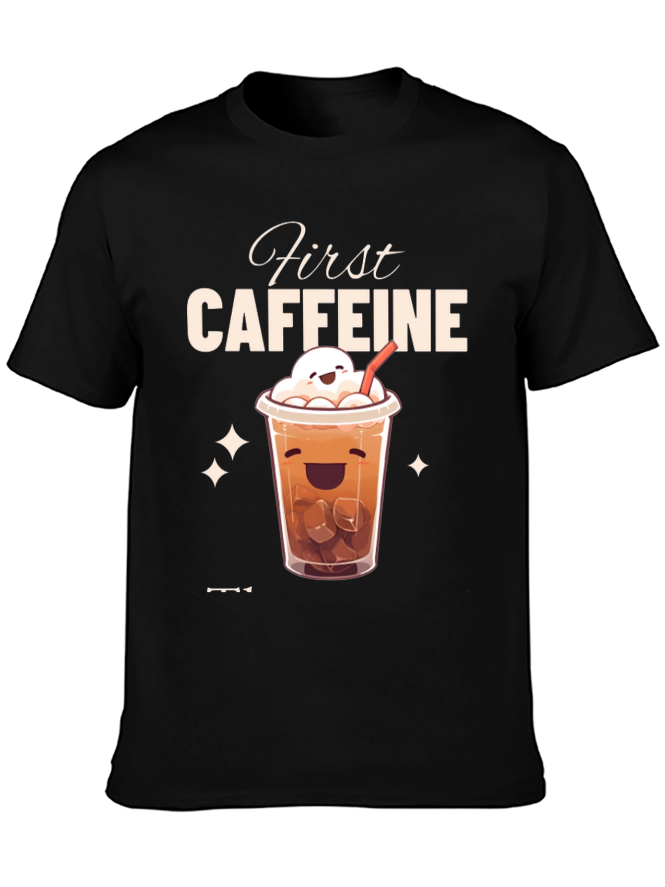 Black First Caffeine Kawaii Iced Coffee T-Shirt view 3