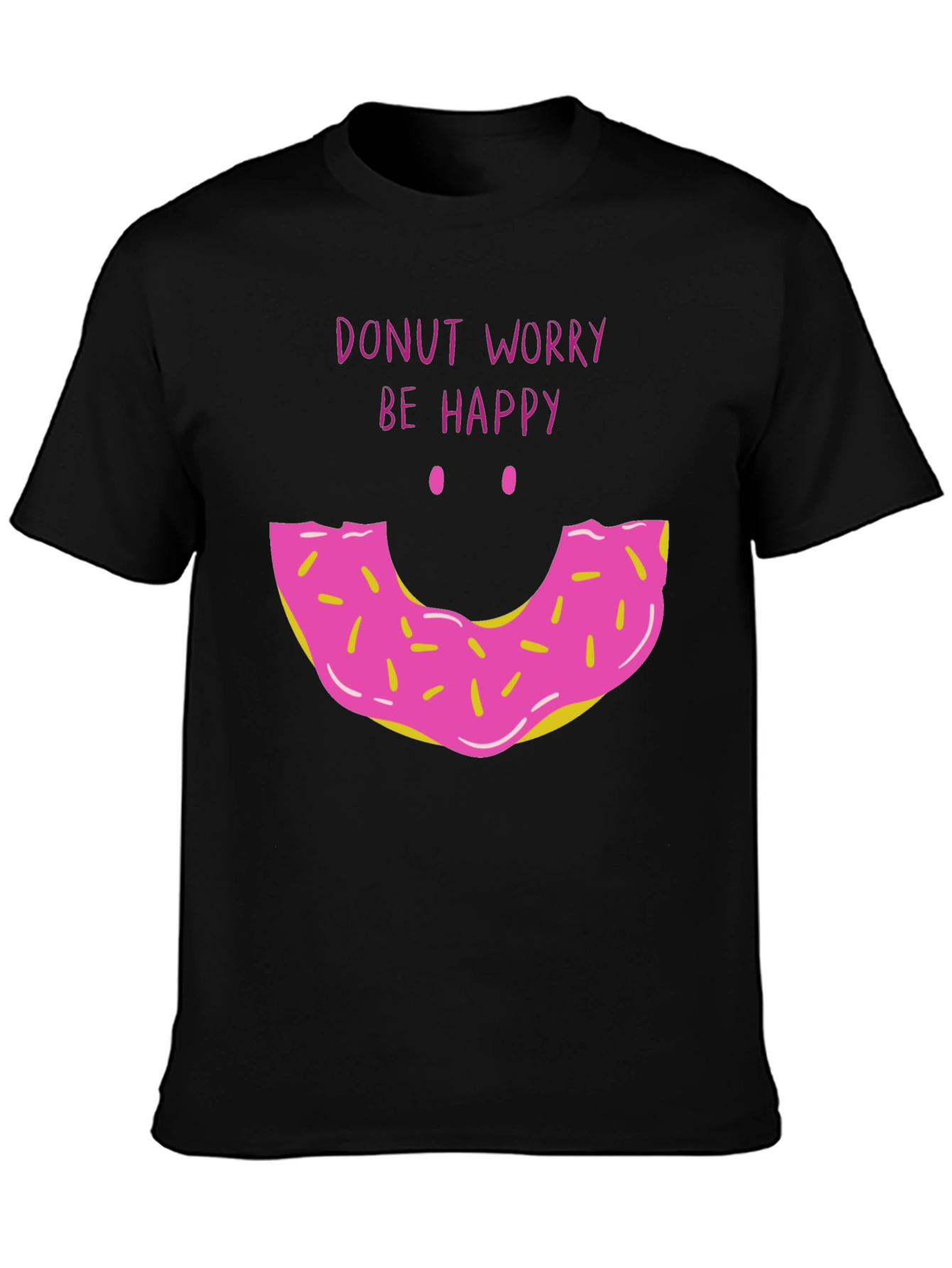Black Donut Worry Be Happy Graphic T-Shirt view 3