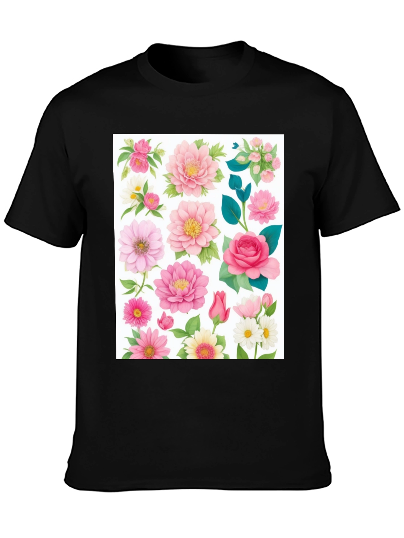 Black Floral Print Black T-Shirt view 3