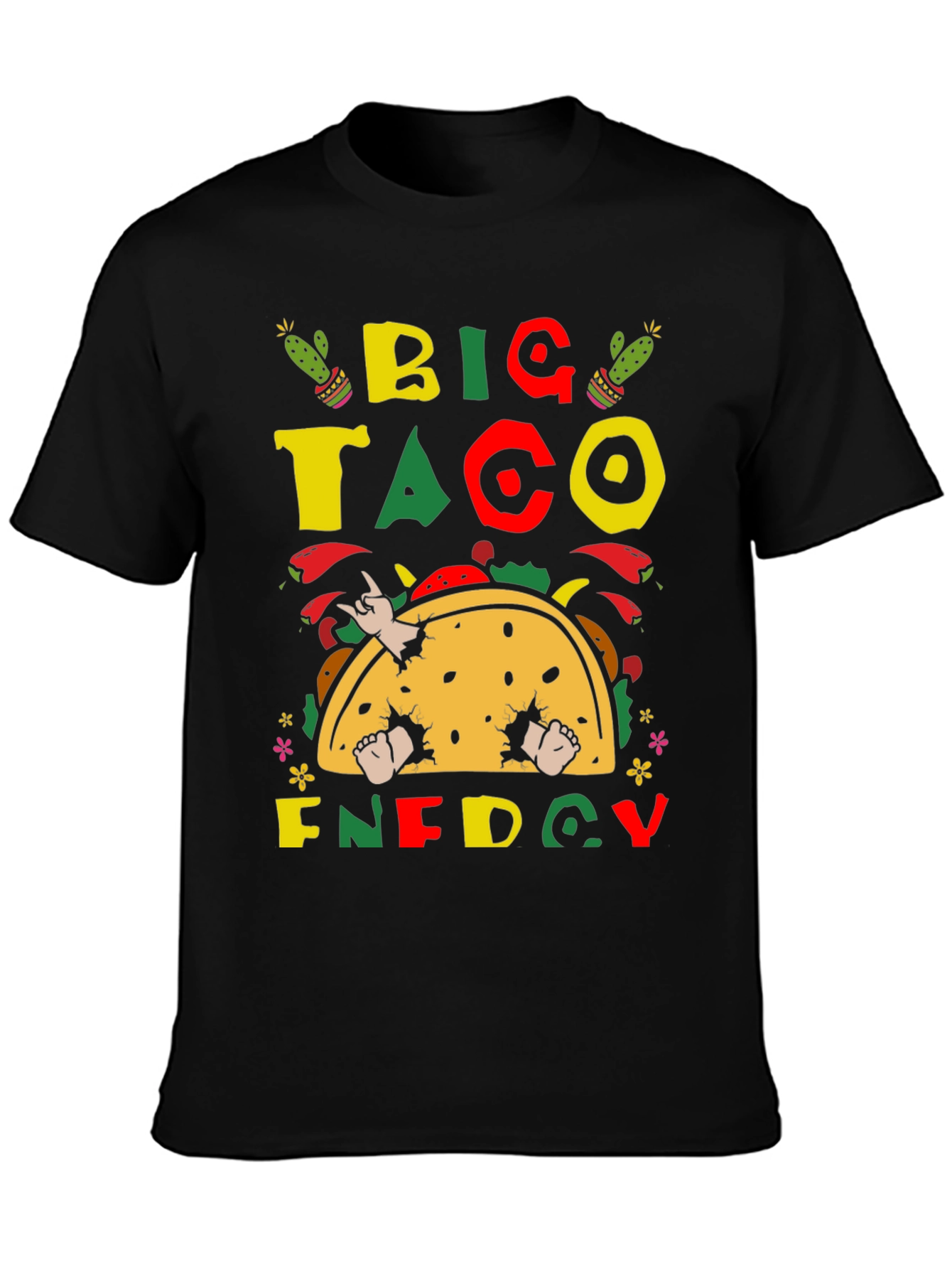 Black Big Taco Energy Graphic T-Shirt - Fun Foodie Tee view 3