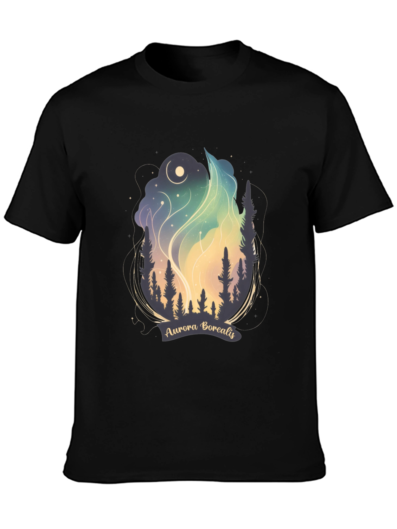 Black Aurora Borealis Graphic Tee - Night Sky T-Shirt view 3