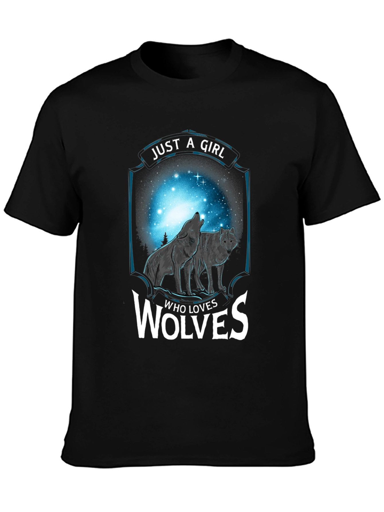 Black Just a Girl Who Loves Wolves T-Shirt view 3
