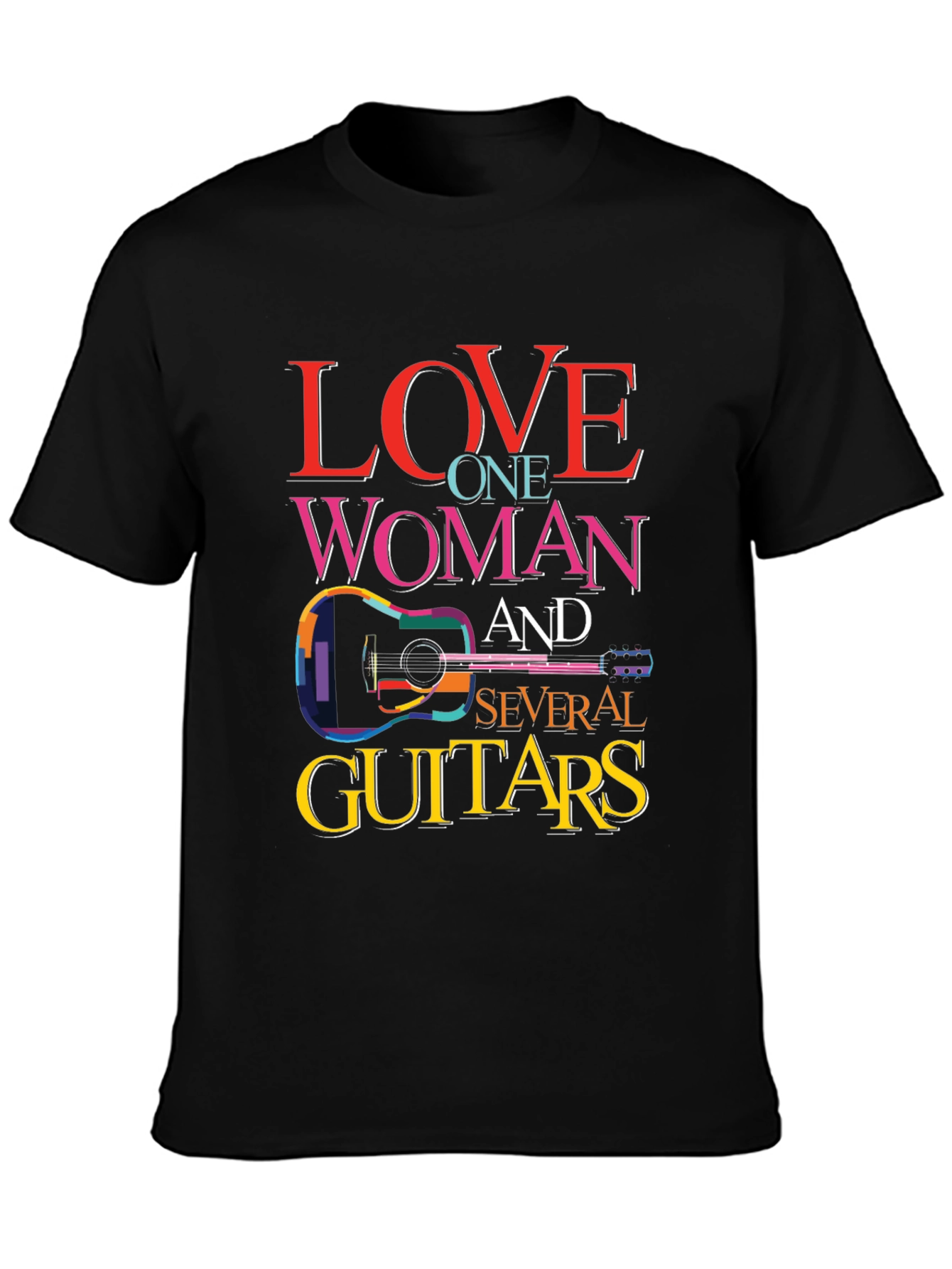 Black Love One Woman and Several Guitars Graphic T-Shirt view 3