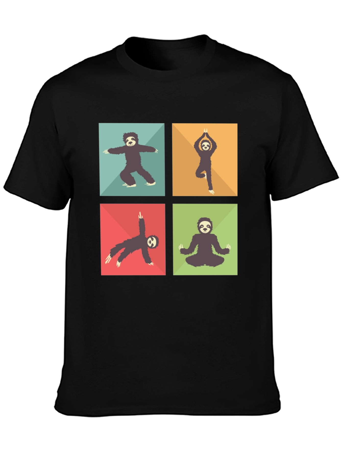 Black Sloth Yoga Poses T-Shirt Black Cotton Blend view 3