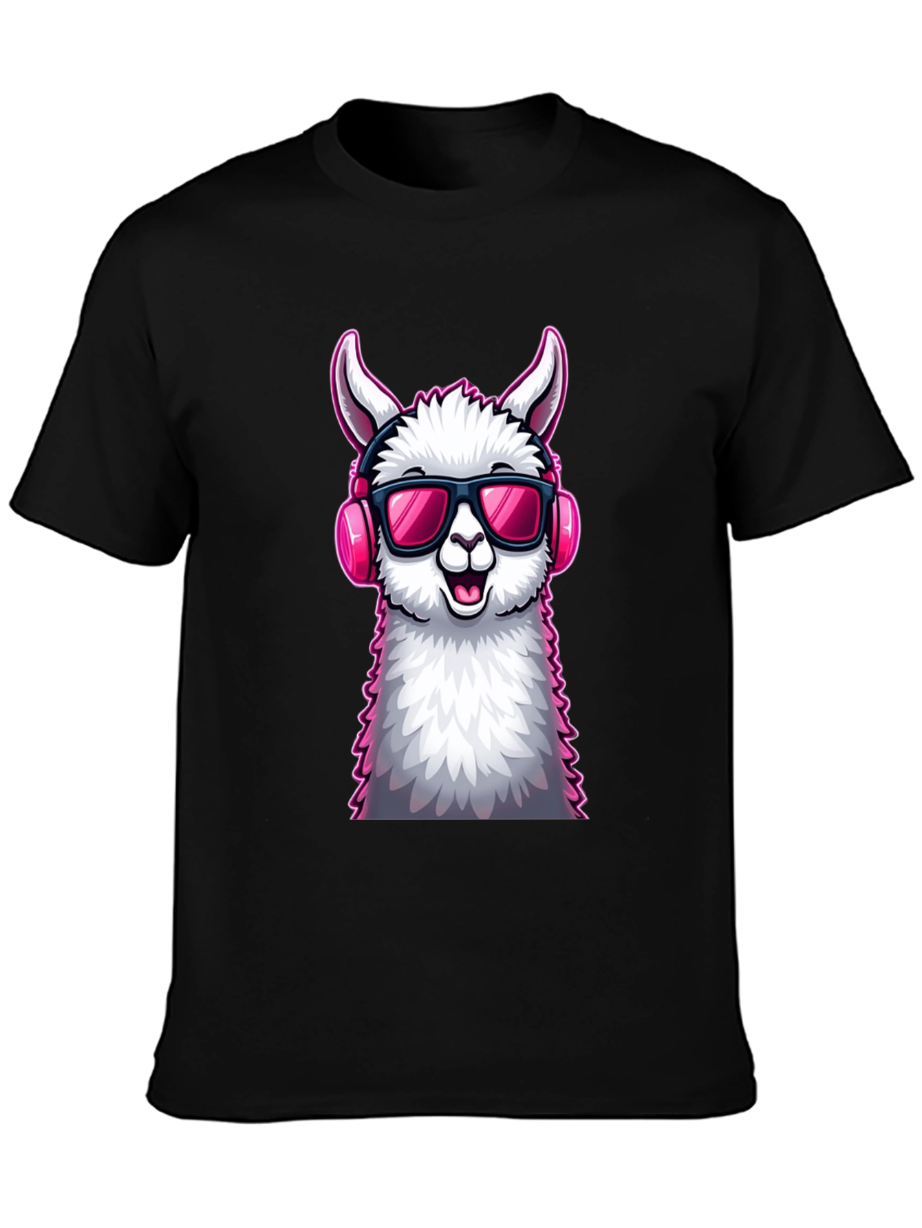 Black Cool Llama Graphic Tee - Black Cotton T-Shirt view 3