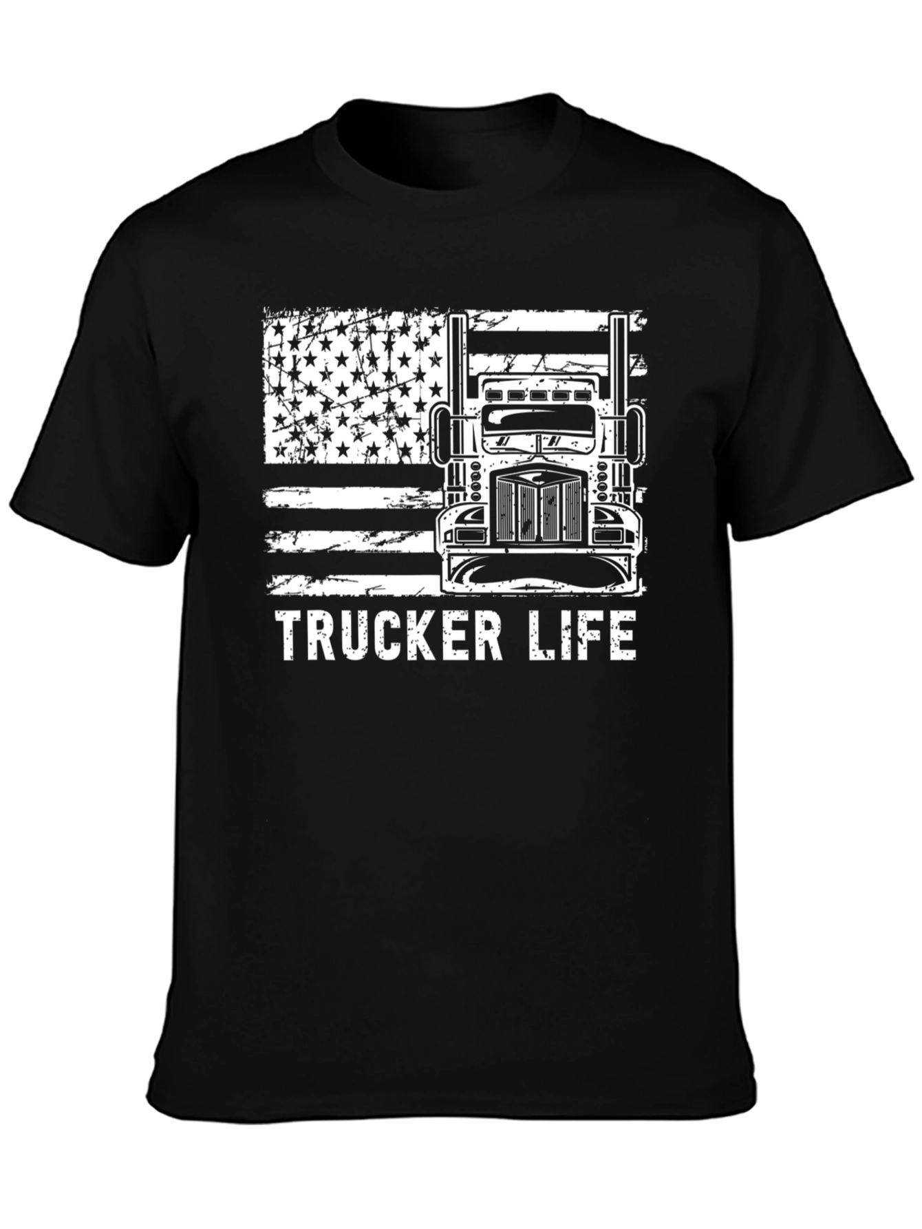 Black Trucker Life American Flag Graphic Tee view 3