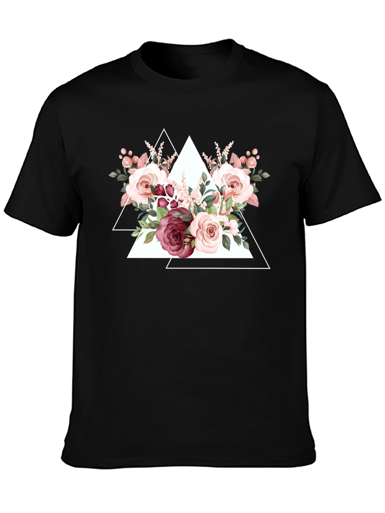 Black Floral Triangle Graphic Tee - Black view 3