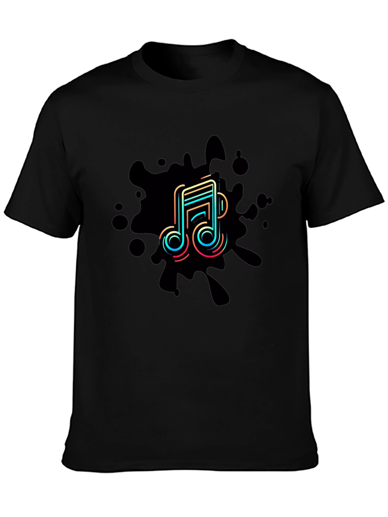 Black Trendy Music Note Graphic Black T-Shirt view 3
