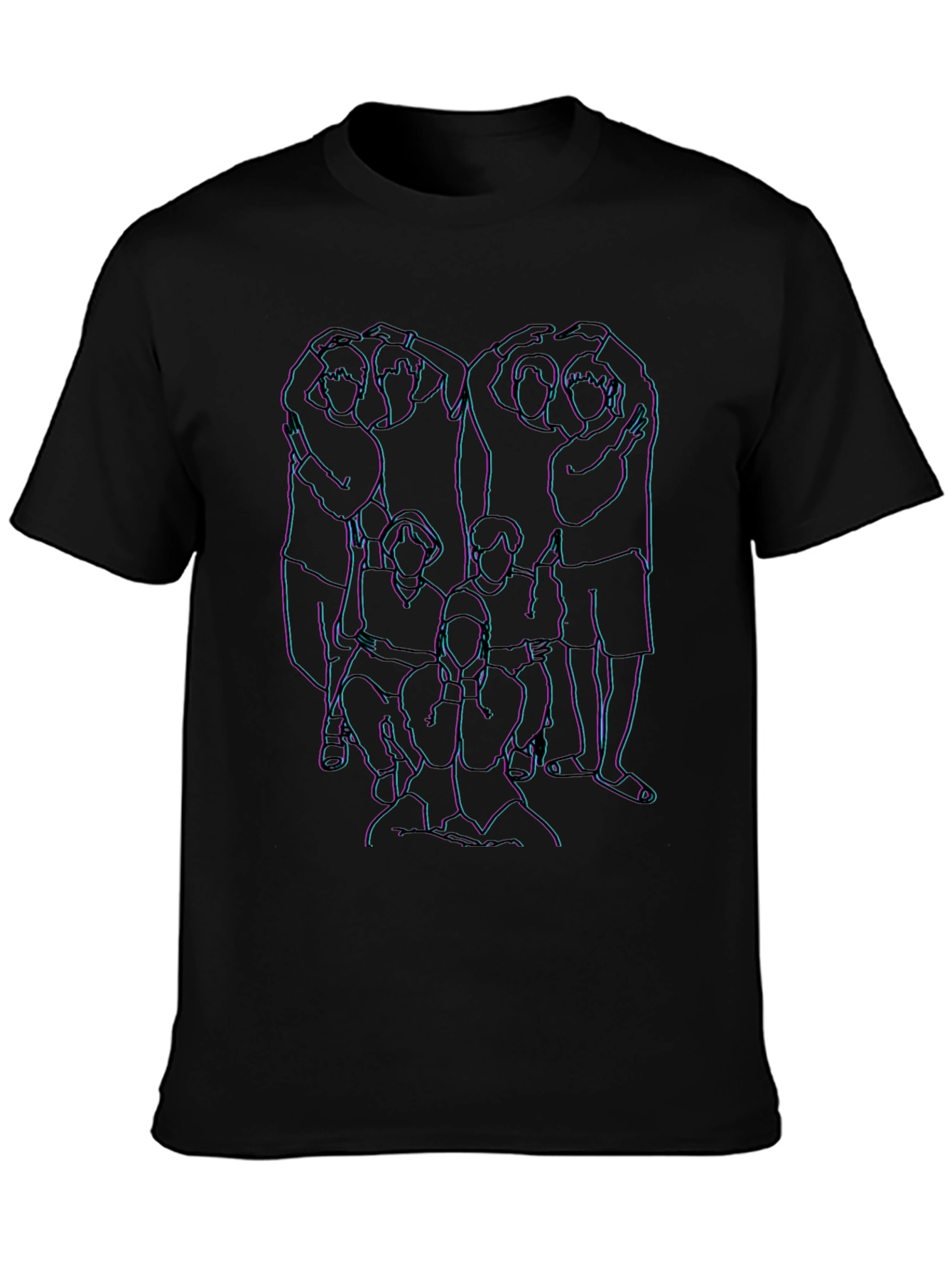Black Abstract Line Art Graphic Print Crew Neck T-Shirt view 3