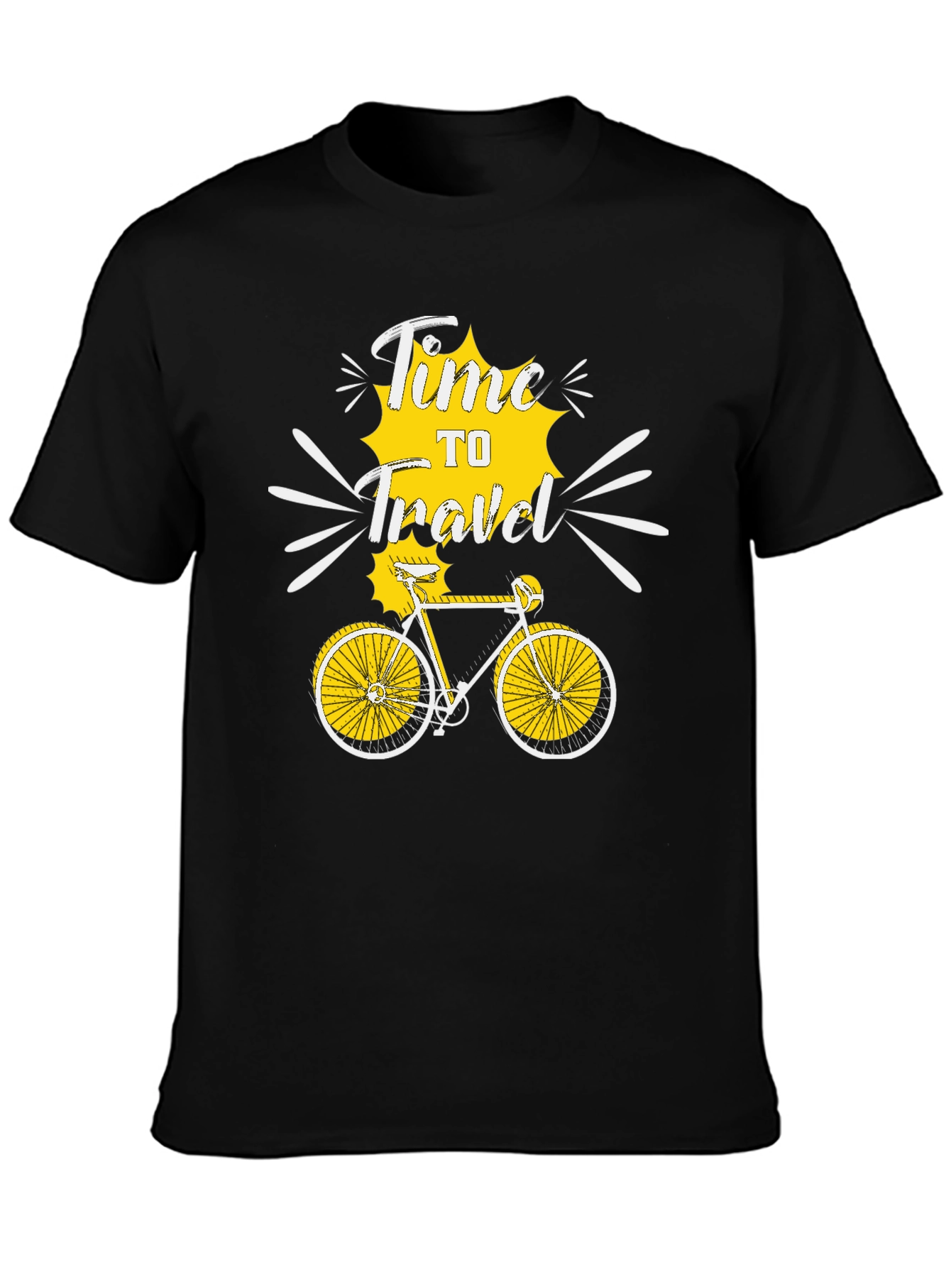 Black Time to Travel Bicycle Graphic Tee - Black Cotton T-Shirt view 3