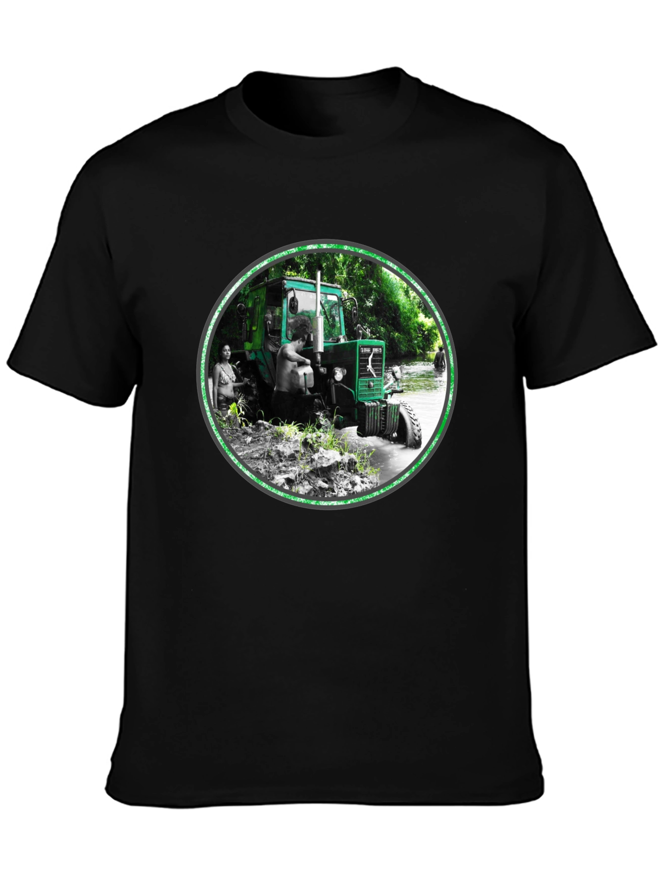 Black Tractor Scene Graphic Tee - Men's Black T-Shirt view 3