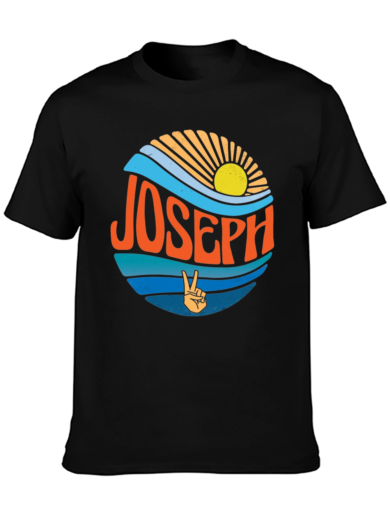 Black Joseph Retro Sunset T-Shirt - Custom Name Tee view 3