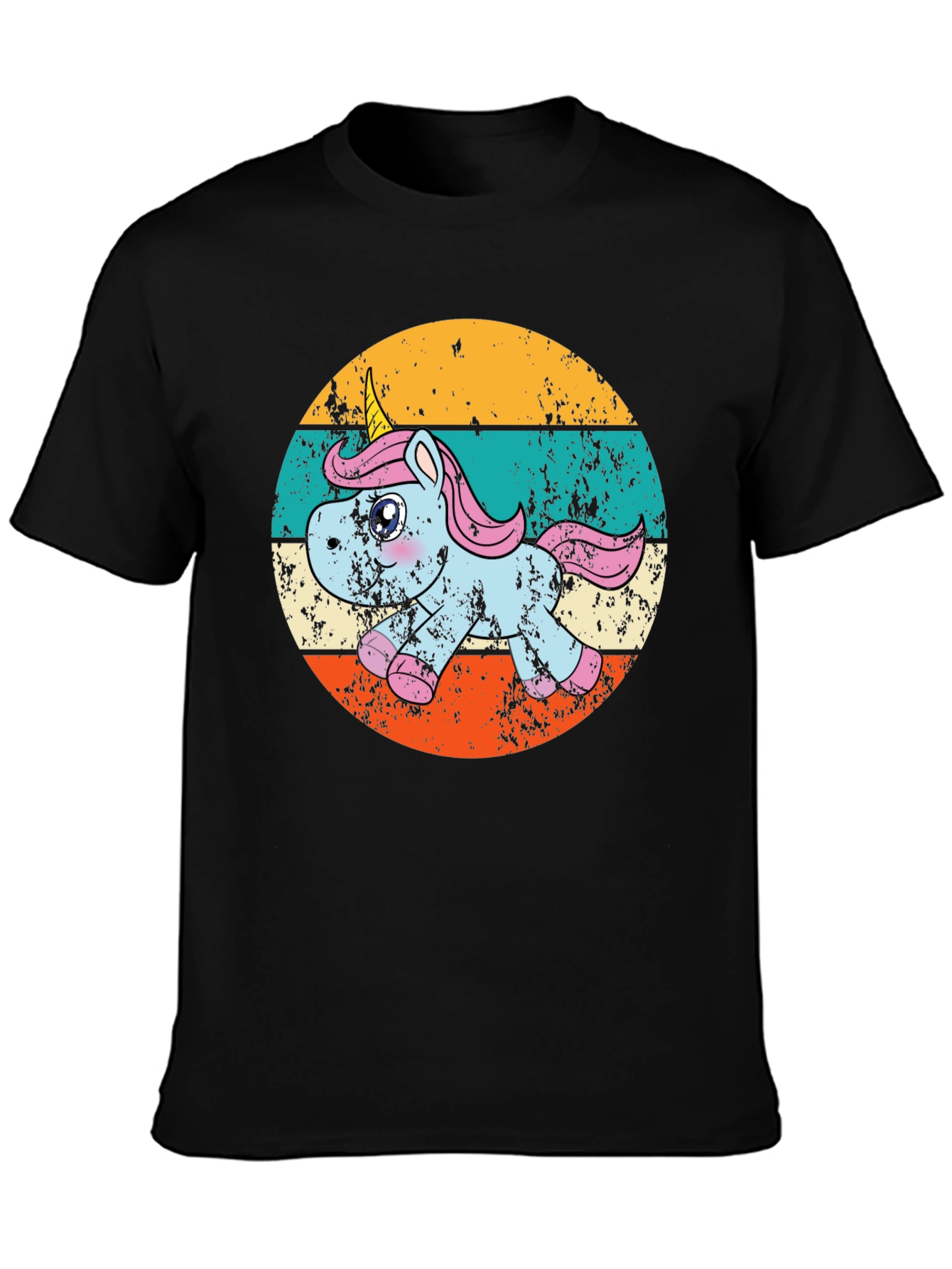 Black Retro Unicorn Graphic T-Shirt view 3