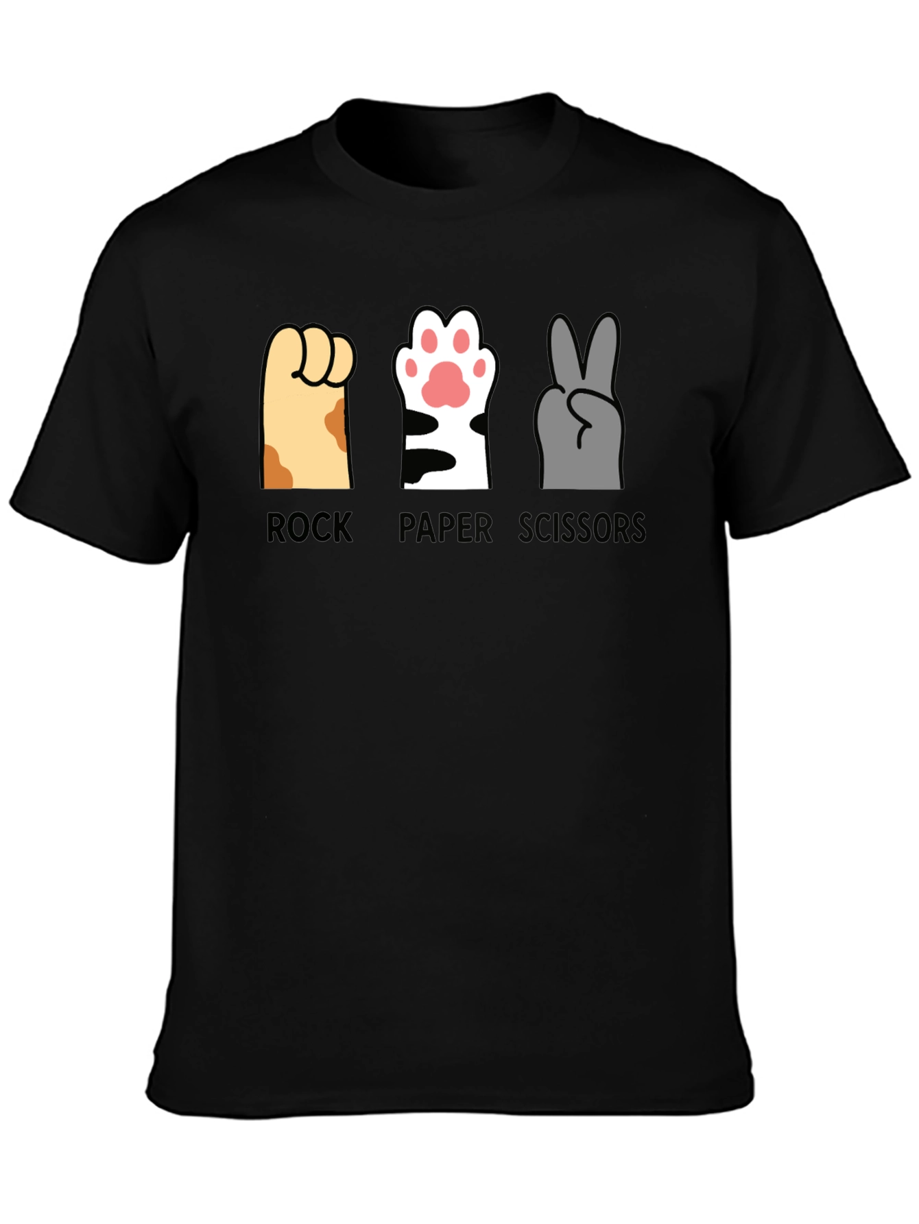Black Rock Paper Scissors Cat Paws T-Shirt view 3