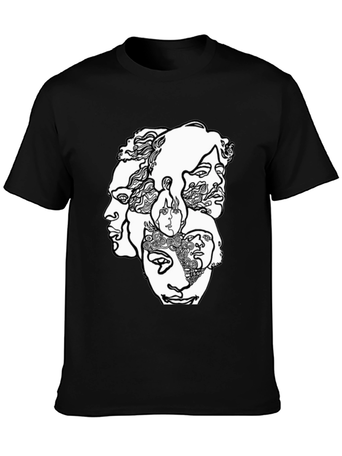 Black Abstract Faces Graphic T-Shirt - Unisex Crew Neck view 3