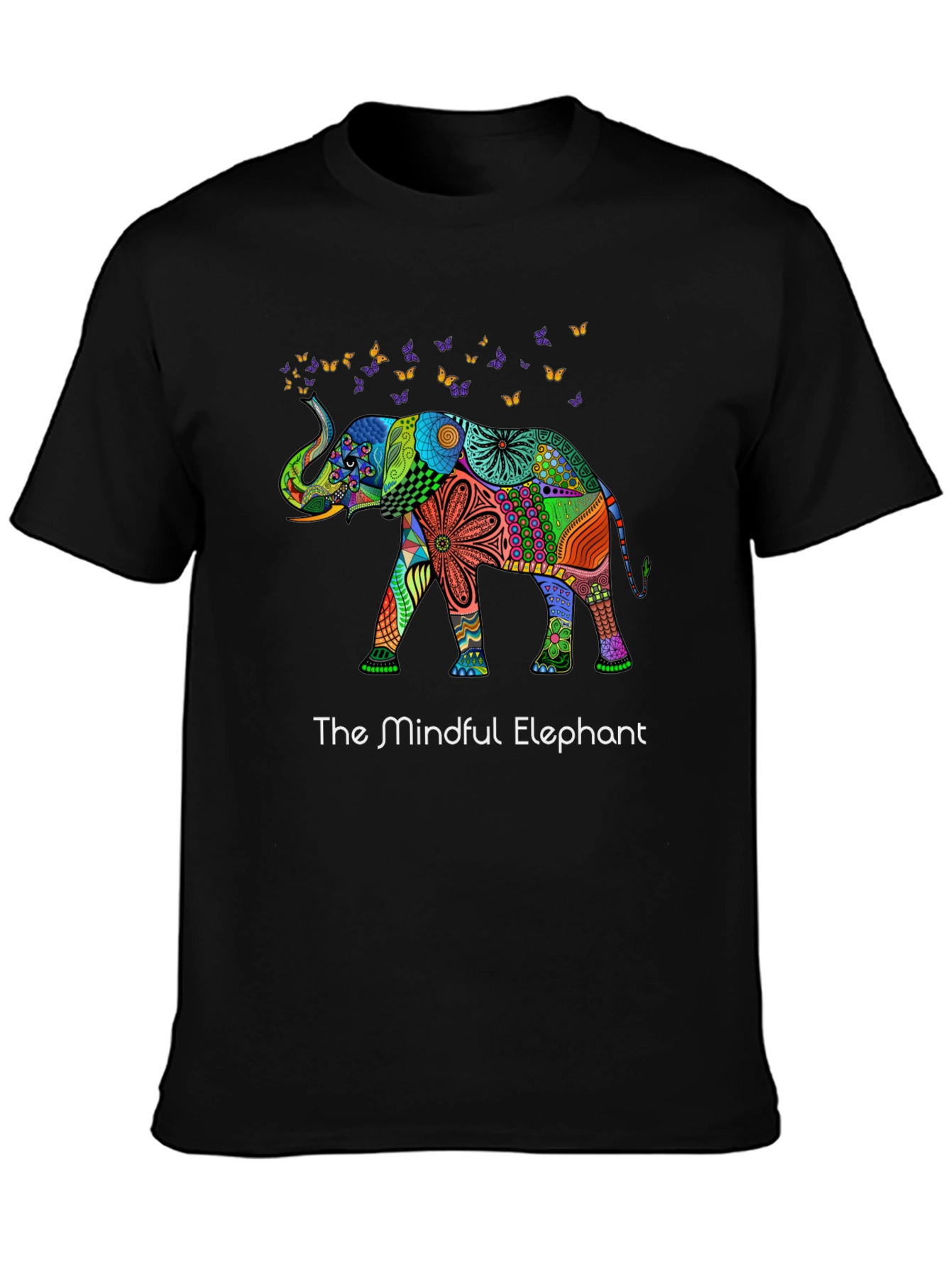 Black Mindful Elephant Graphic Tee - Unique Design view 3