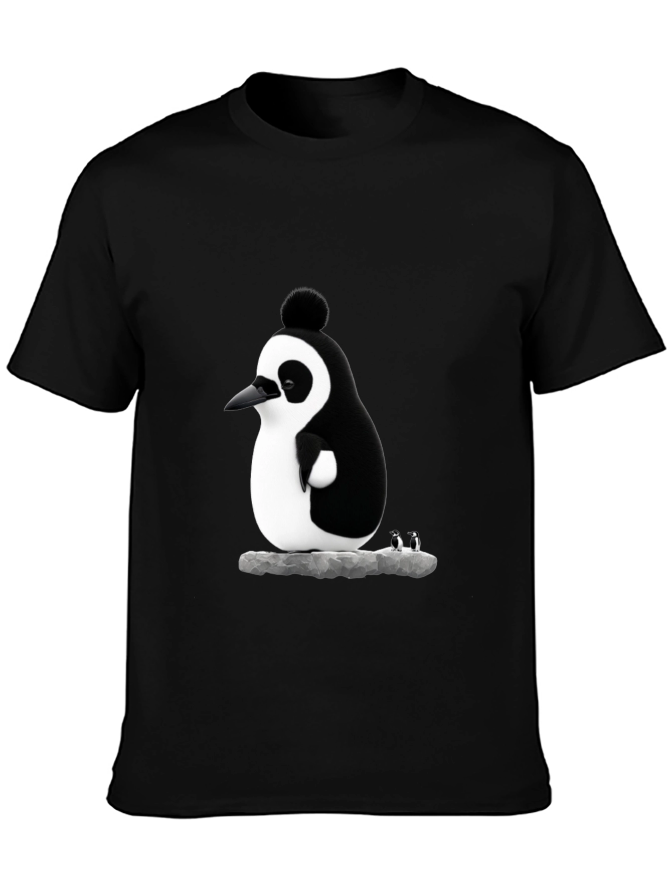 Black Whimsical Penguin Graphic Tee - Black Cotton Blend view 3