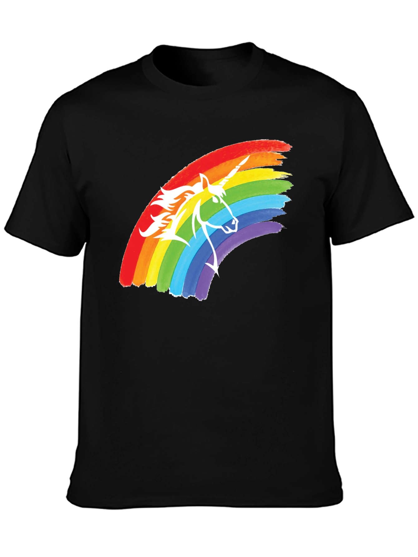 Black Rainbow Unicorn Graphic Tee - Black Cotton T-Shirt view 3