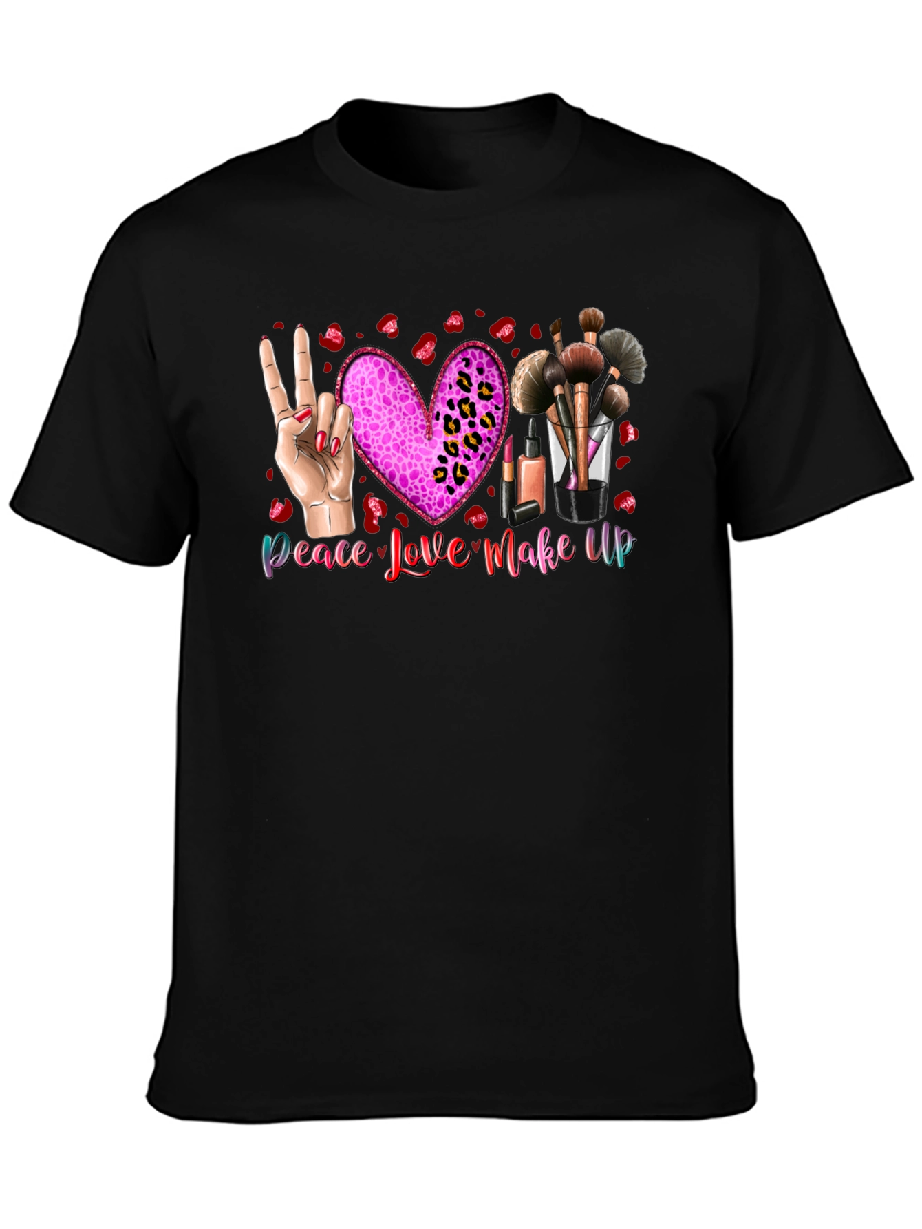 Black Peace Love Makeup T-Shirt, Beauty Graphic Tee view 3
