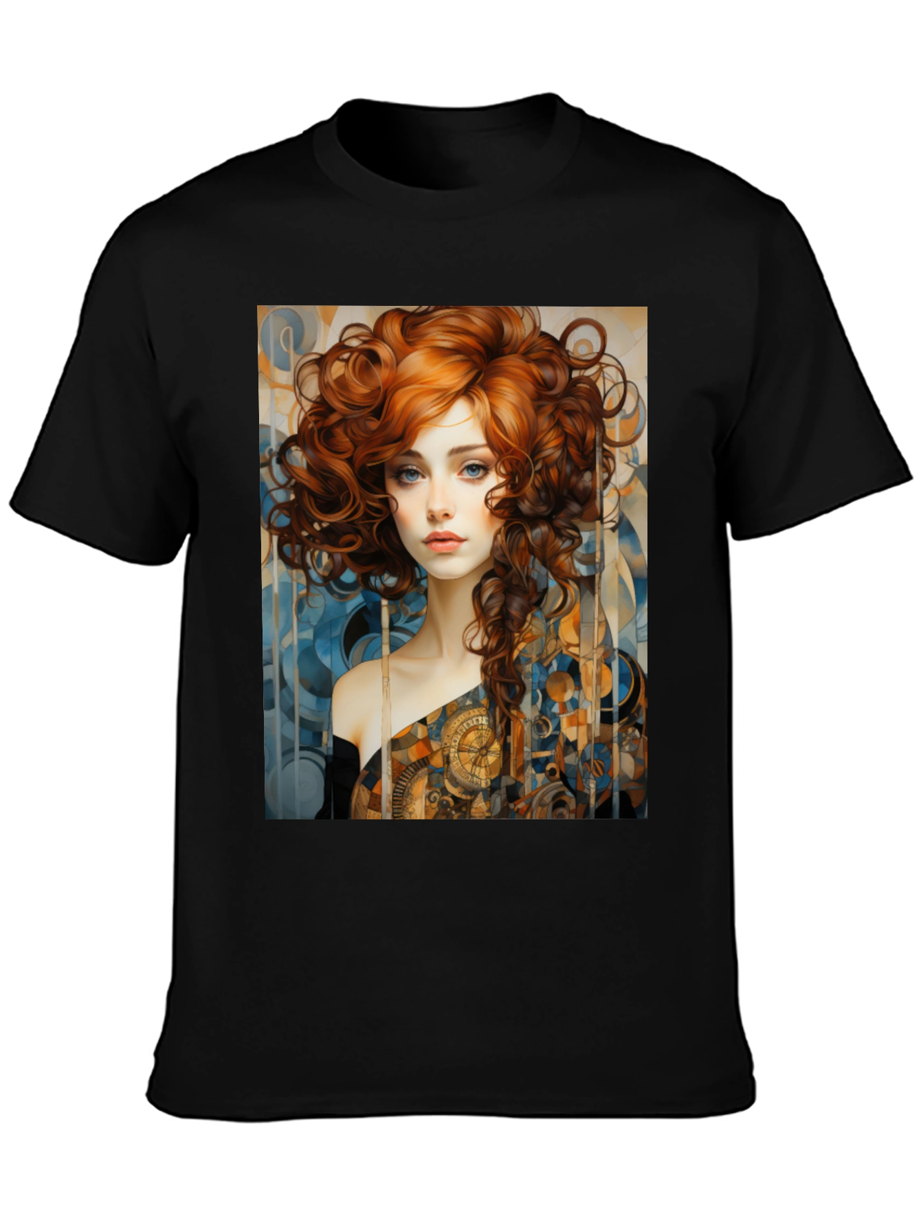 Black Art Nouveau Woman Graphic Black T-Shirt view 3