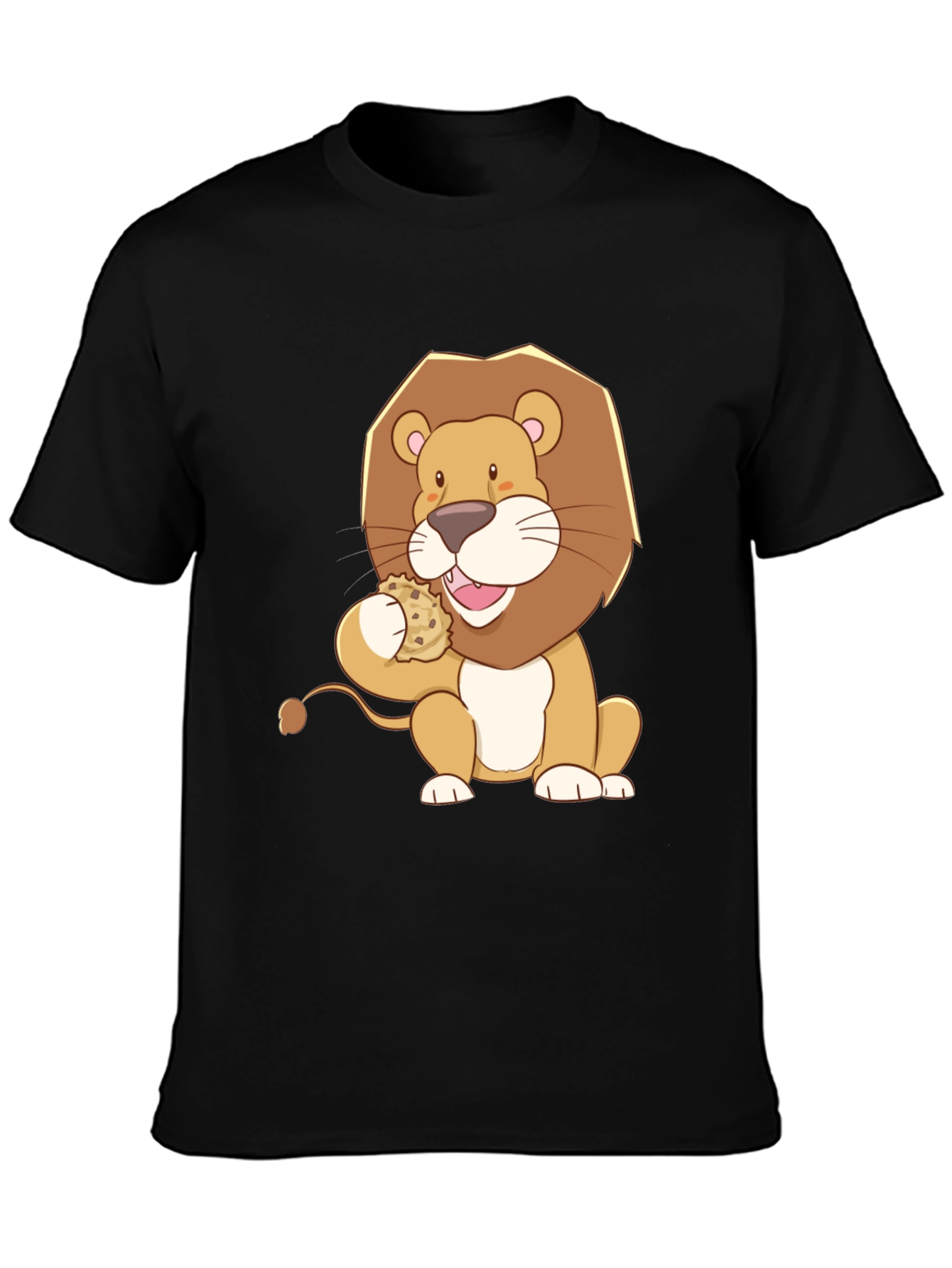Black Lion Eating Cookie Graphic Tee - Black Cotton Shirt view 3