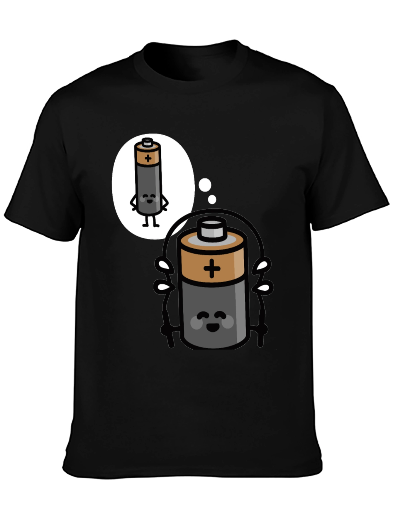 Black Funny Battery Cartoon T-Shirt - Energy Humor Tee view 3