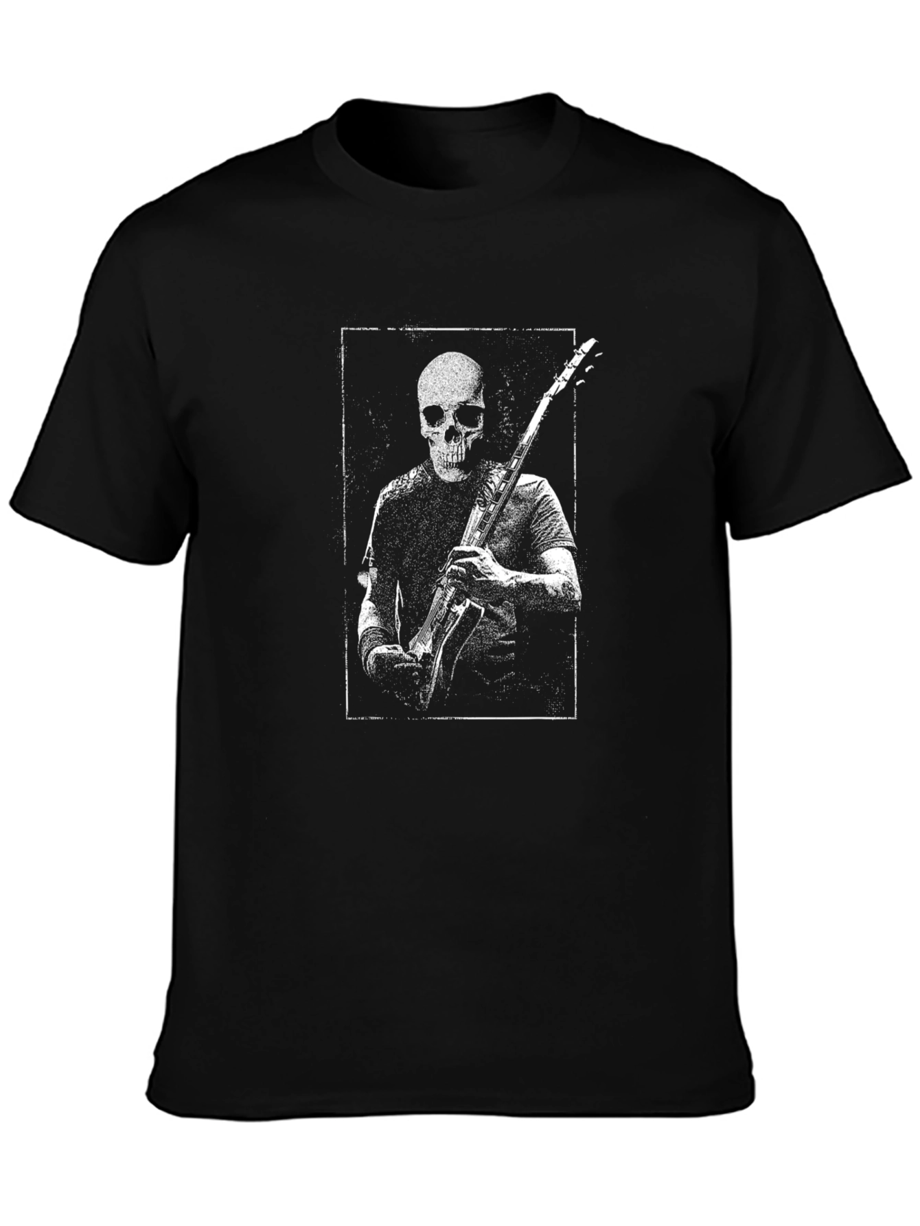 Black Skull Guitarist Graphic Tee - Black Cotton T-Shirt view 3