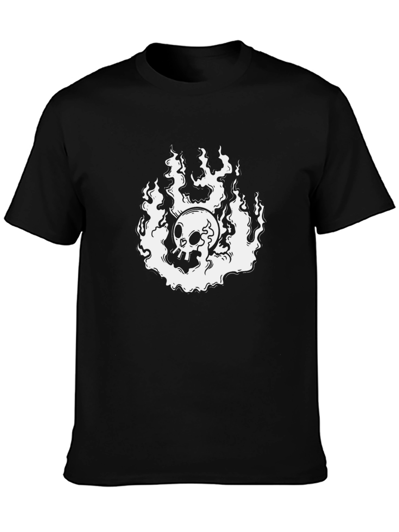 Black Skull in Flames Graphic Tee - Cool Black T-Shirt view 3