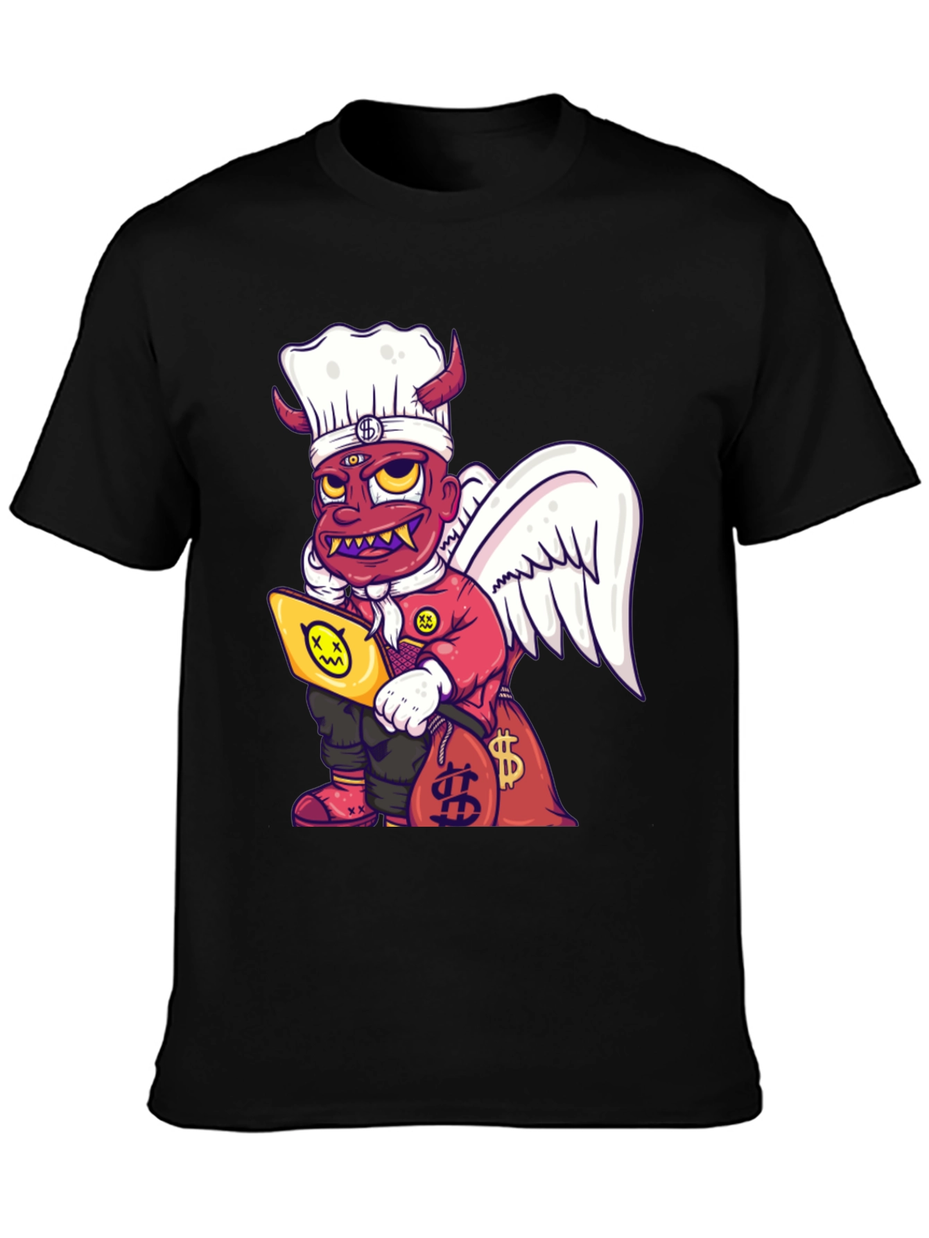 Cartoon Angel & Devil Chef Graphic T-Shirt - 3