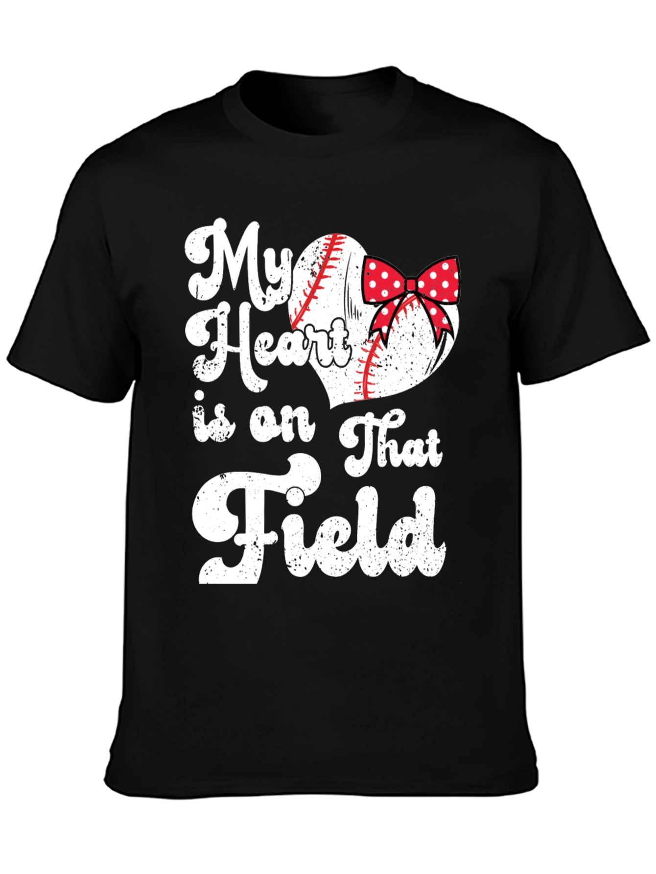 Black Baseball Mom Heart Field T-Shirt view 3