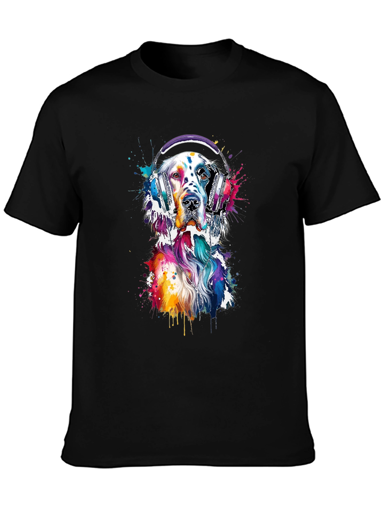 Black Dog with Headphones Graphic Tee - Trendy Design view 3