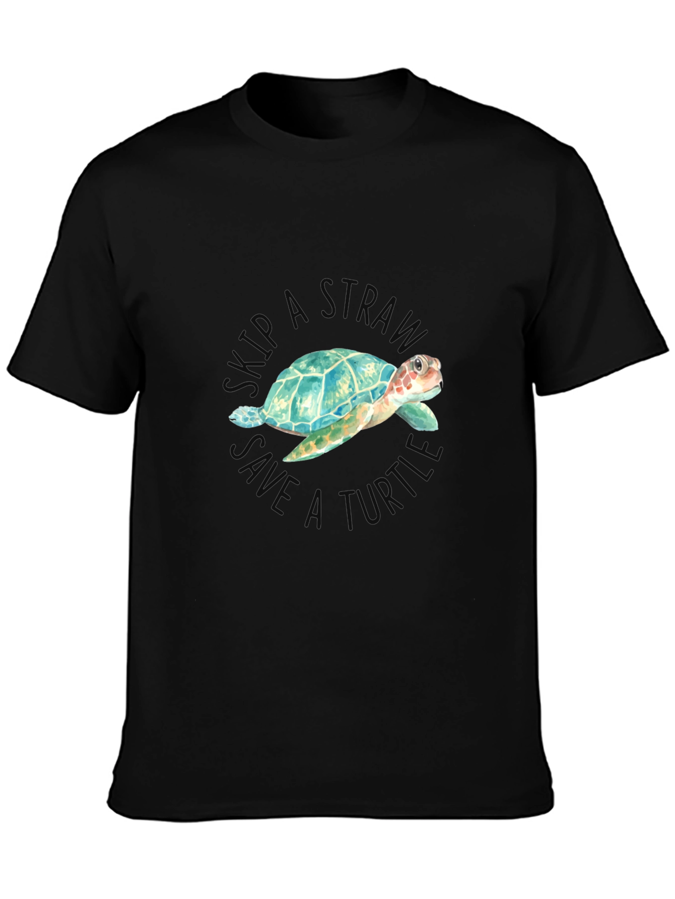 Black Skip a Straw Save a Turtle T-Shirt view 3