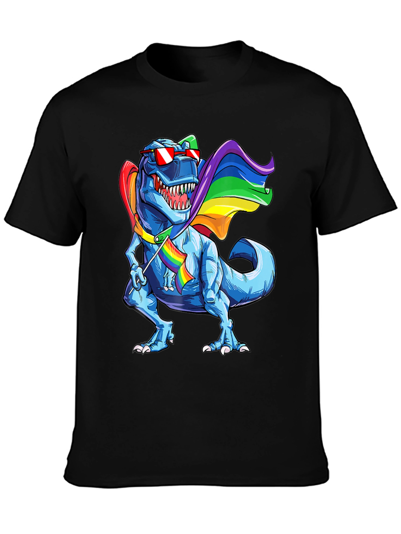 Black Rainbow Dinosaur Pride T-Shirt view 3