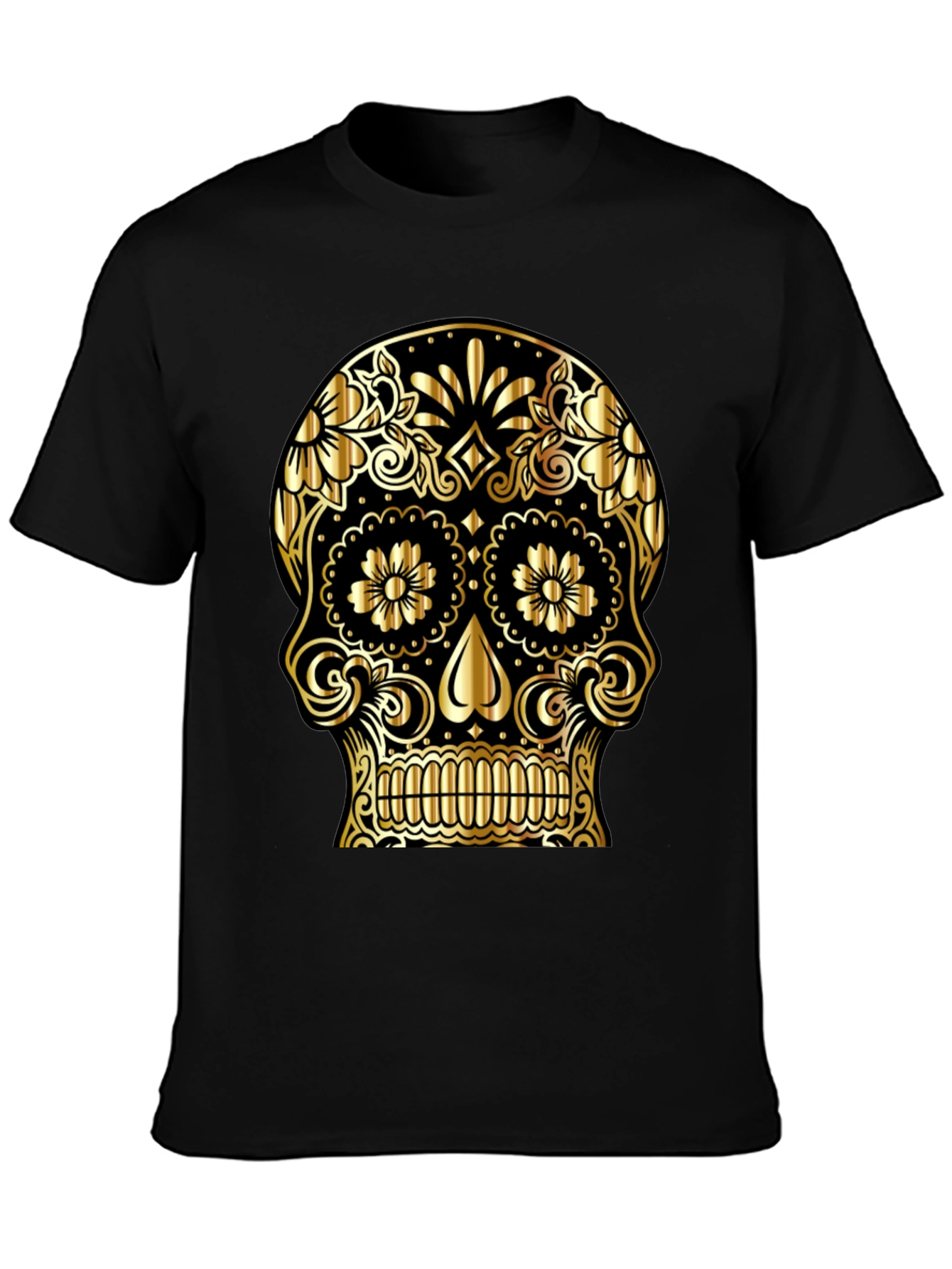 Black Gold Sugar Skull Graphic Black T-Shirt view 3