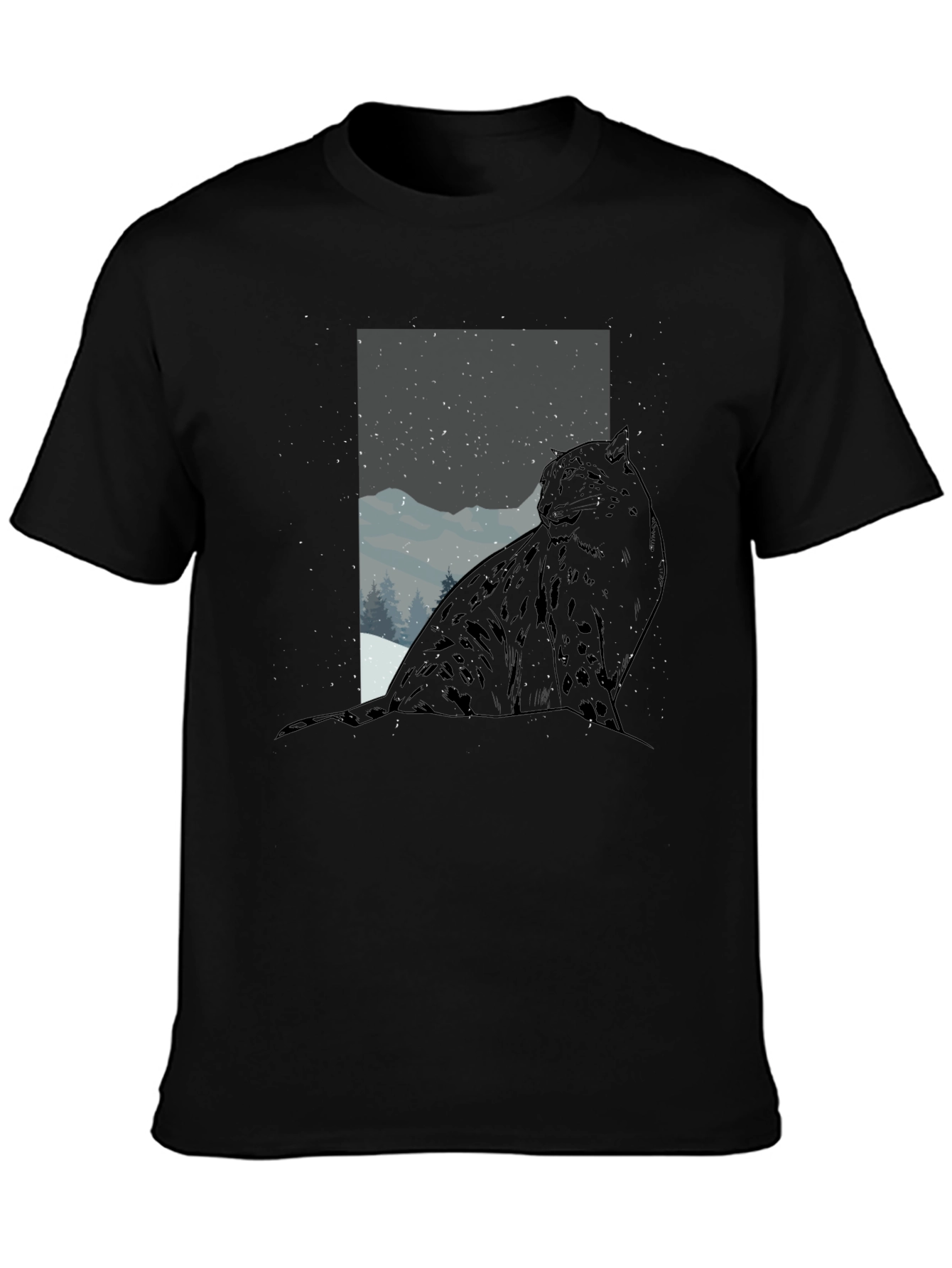 Black Snow Leopard Graphic Tee - Black Cotton Blend view 3