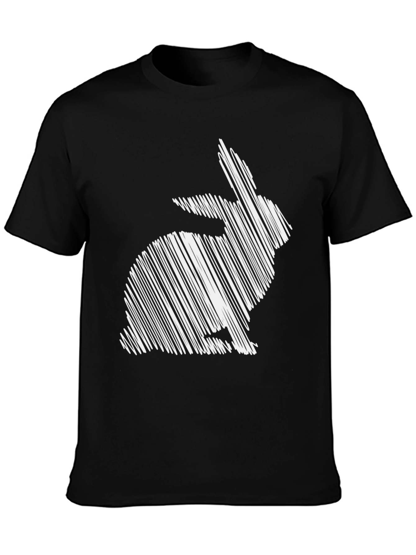 Black Rabbit Sketch Graphic Tee - Unisex Black Cotton T-Shirt view 3
