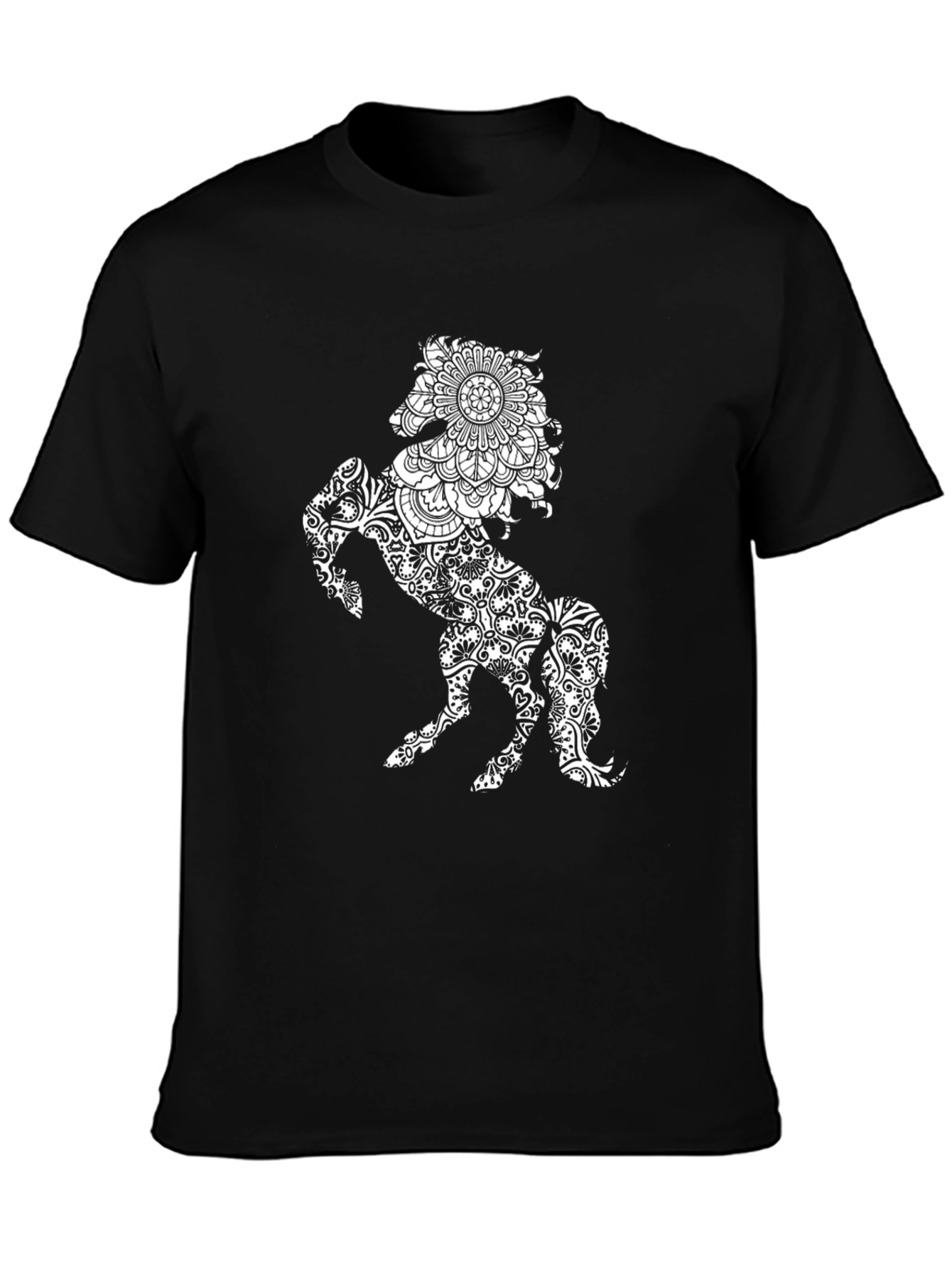 Black Black T-Shirt with Horse Mandala Print view 3