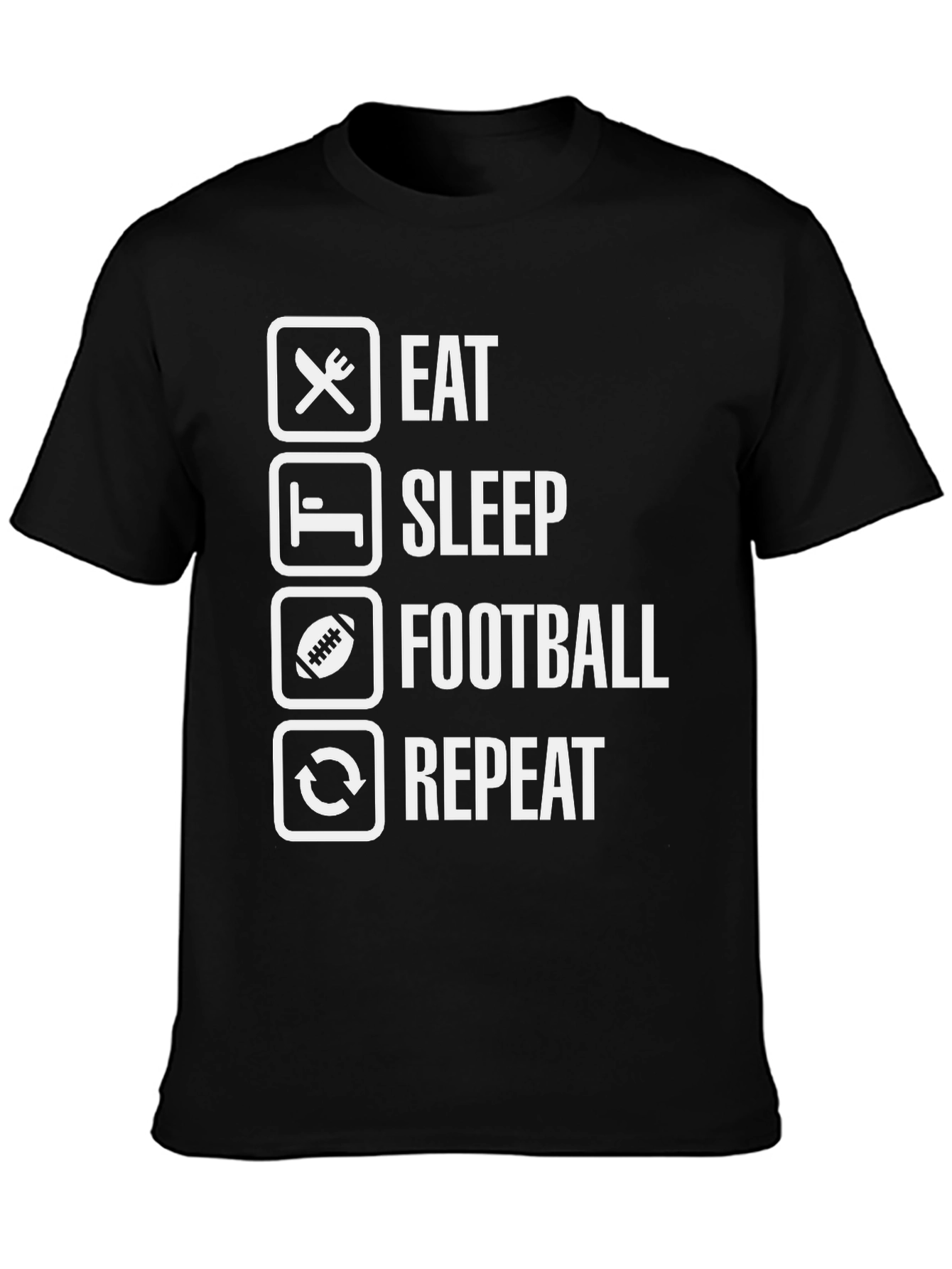 Black Eat Sleep Football Repeat Black T-Shirt view 3