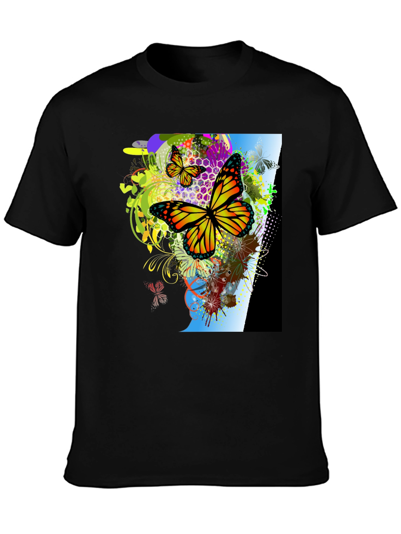 Black Butterfly Graphic Print Men's Black T-Shirt view 3