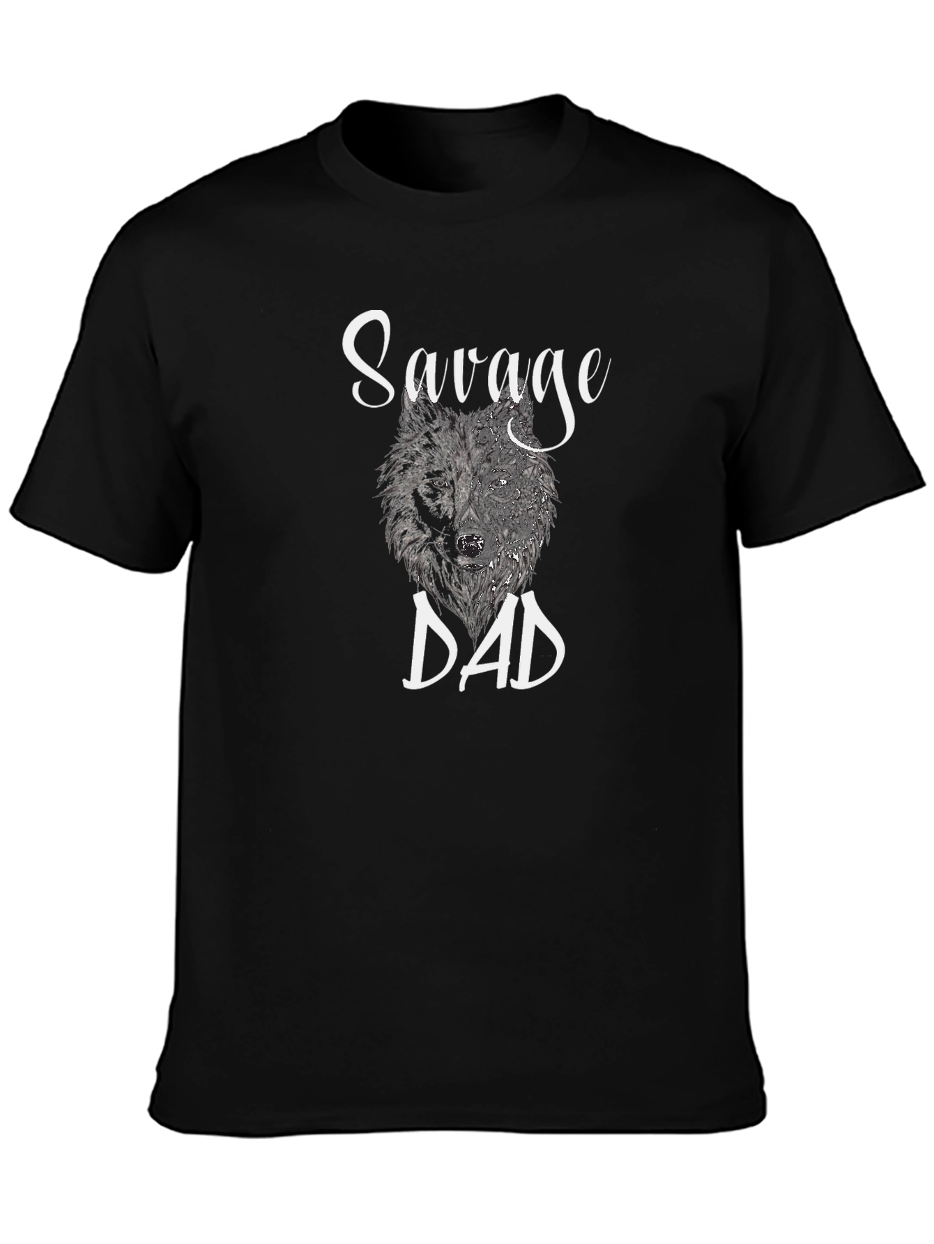 Black Savage Dad Wolf Graphic T-Shirt view 3