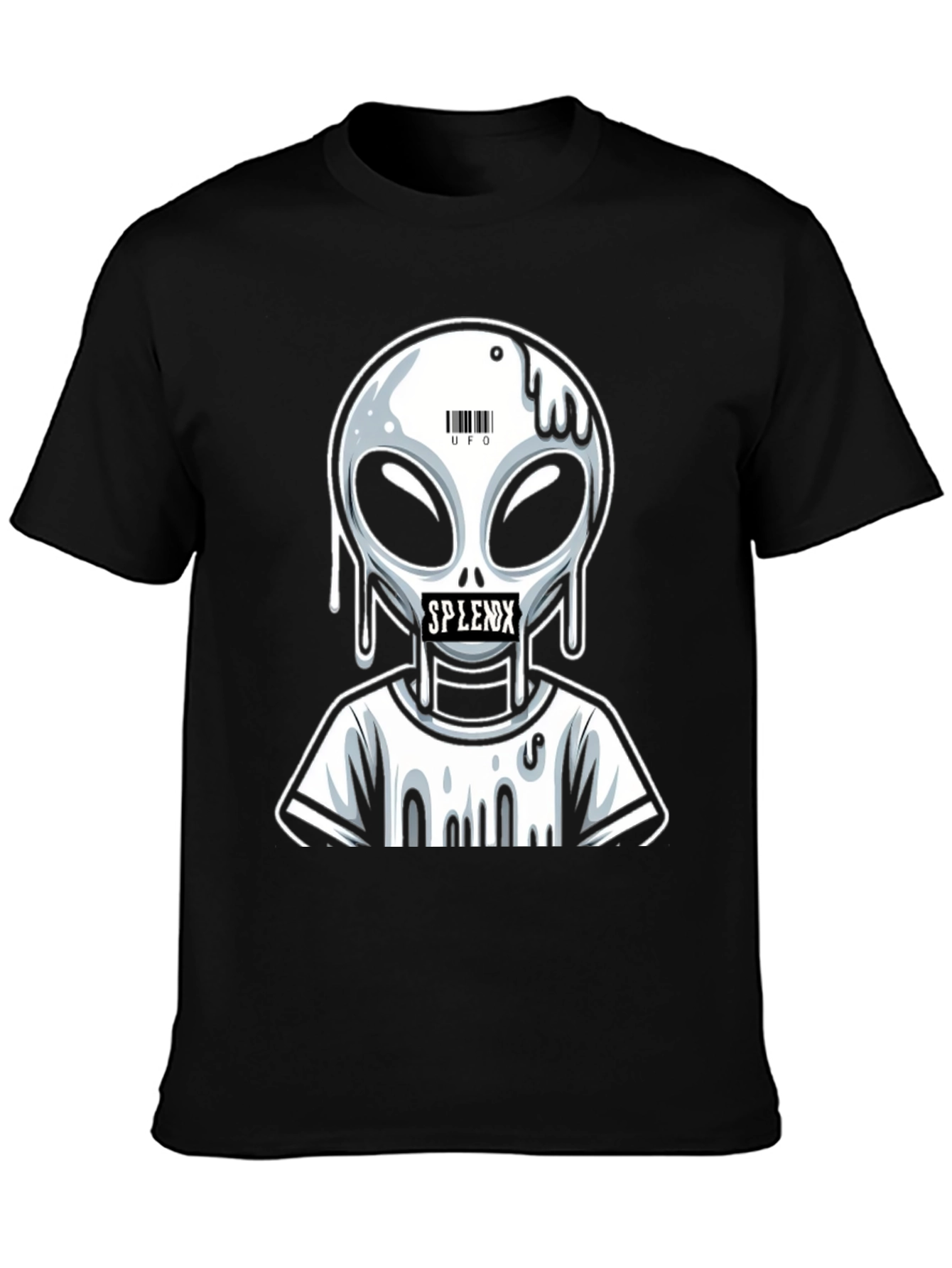 Black Alien Graphic T-Shirt - Splenx UFO Design view 3