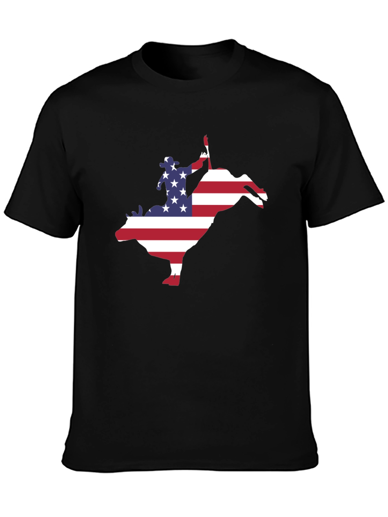 Black American Flag Bull Rider Graphic T-Shirt view 3